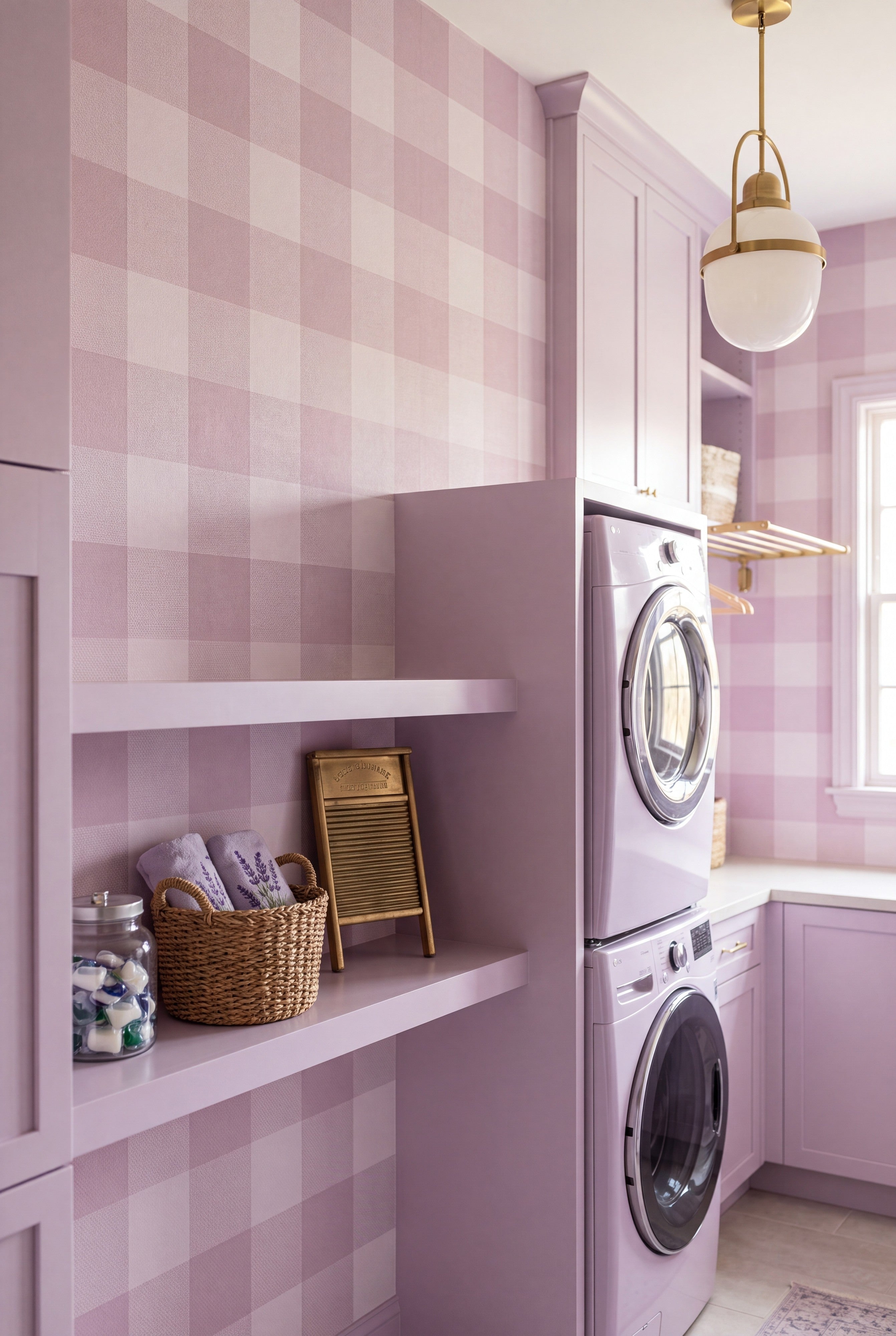 Picnic Plaid wallpaper shown in a laundry room