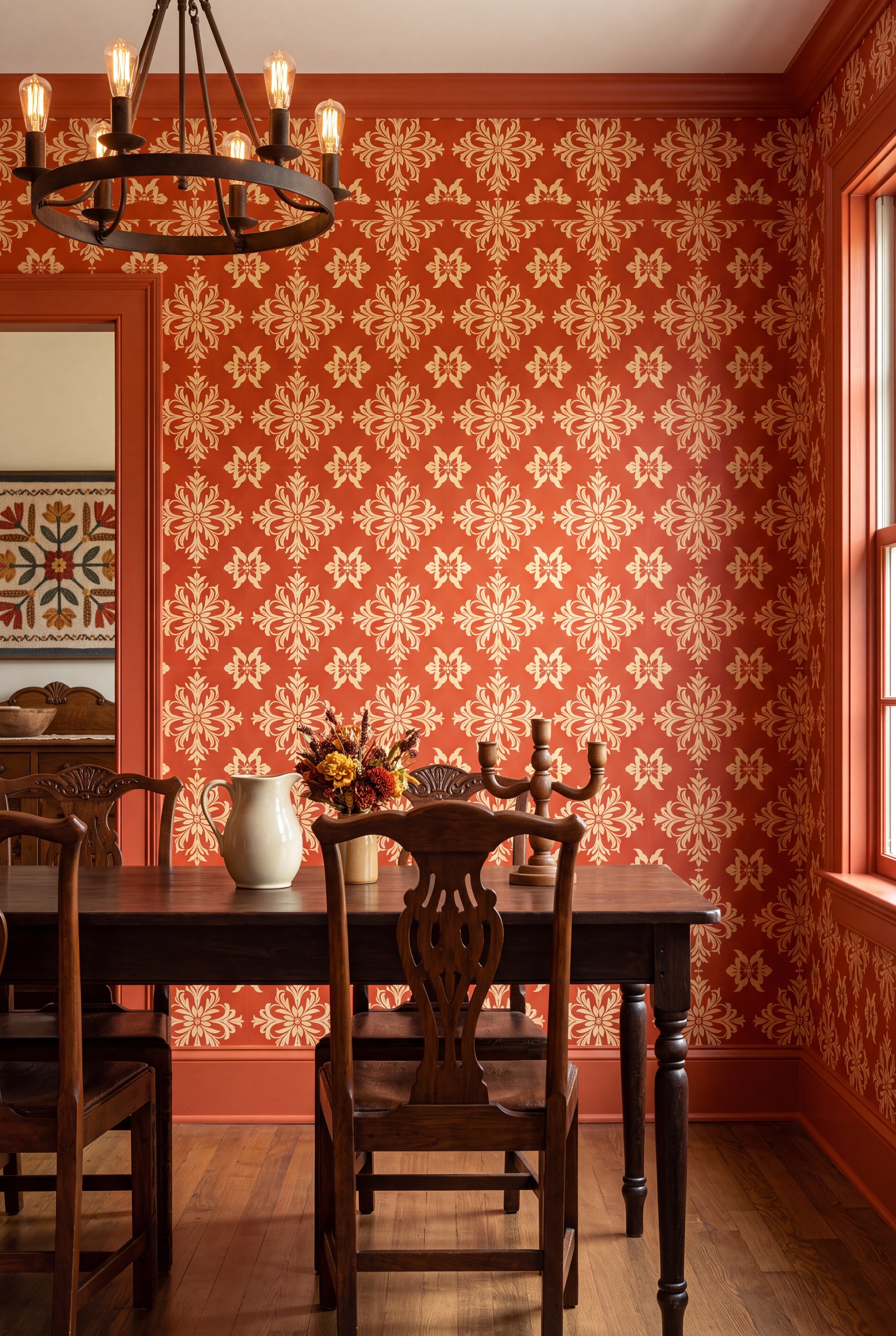 Marrakesh wallpaper shown in a dining room