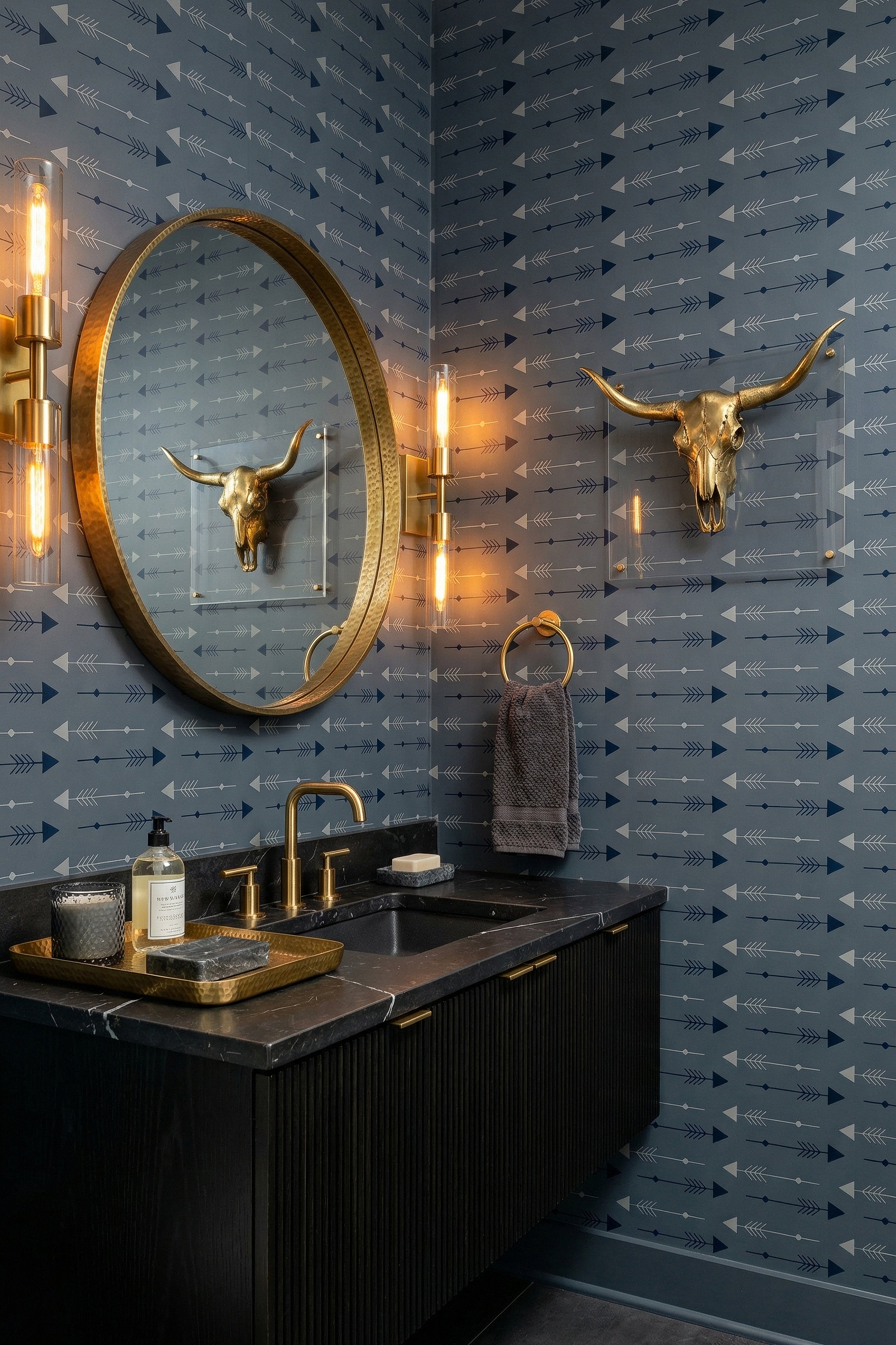 Lone Star Glam wallpaper shown in a powder room