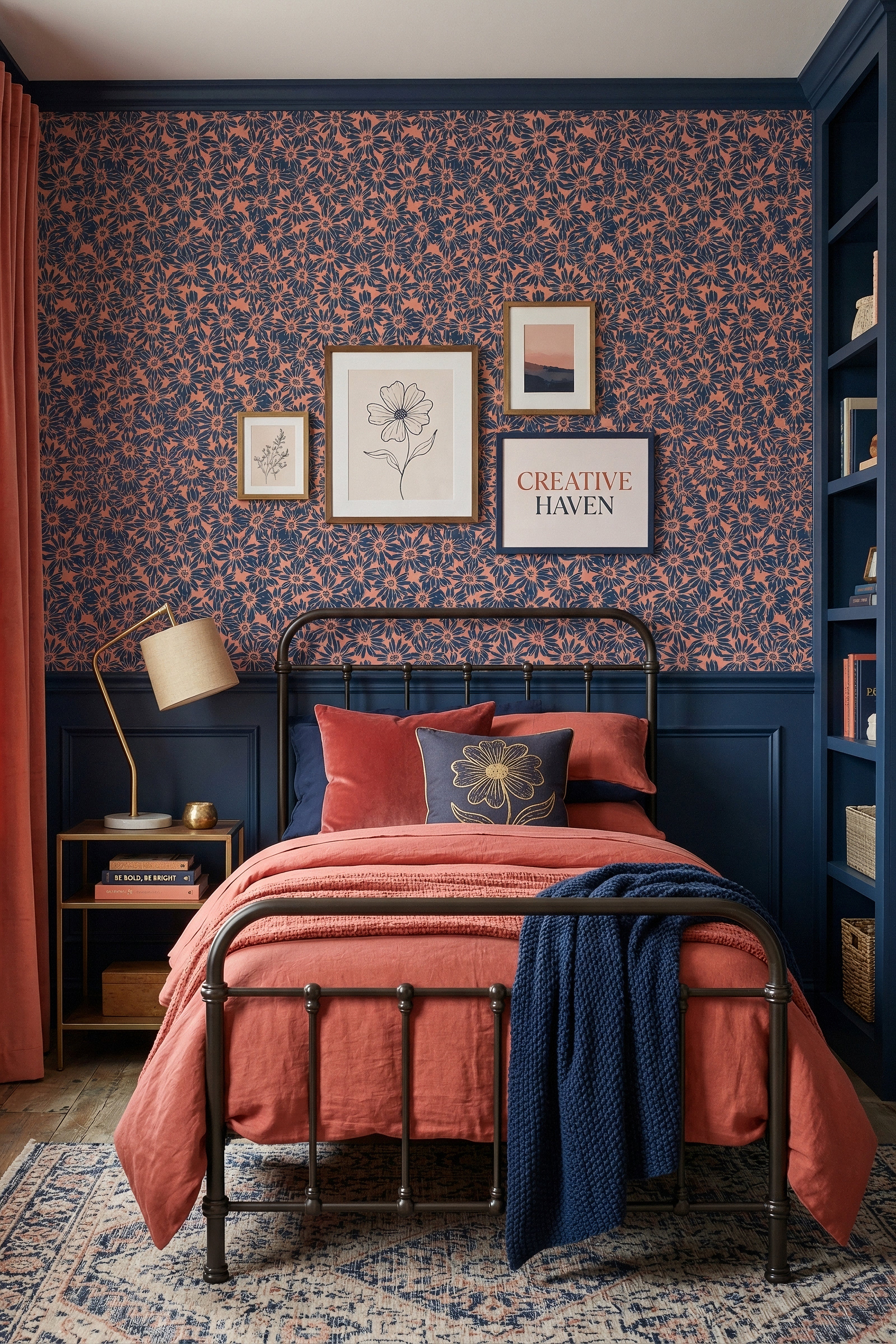 Daisy Jam wallpaper shown in a bedroom
