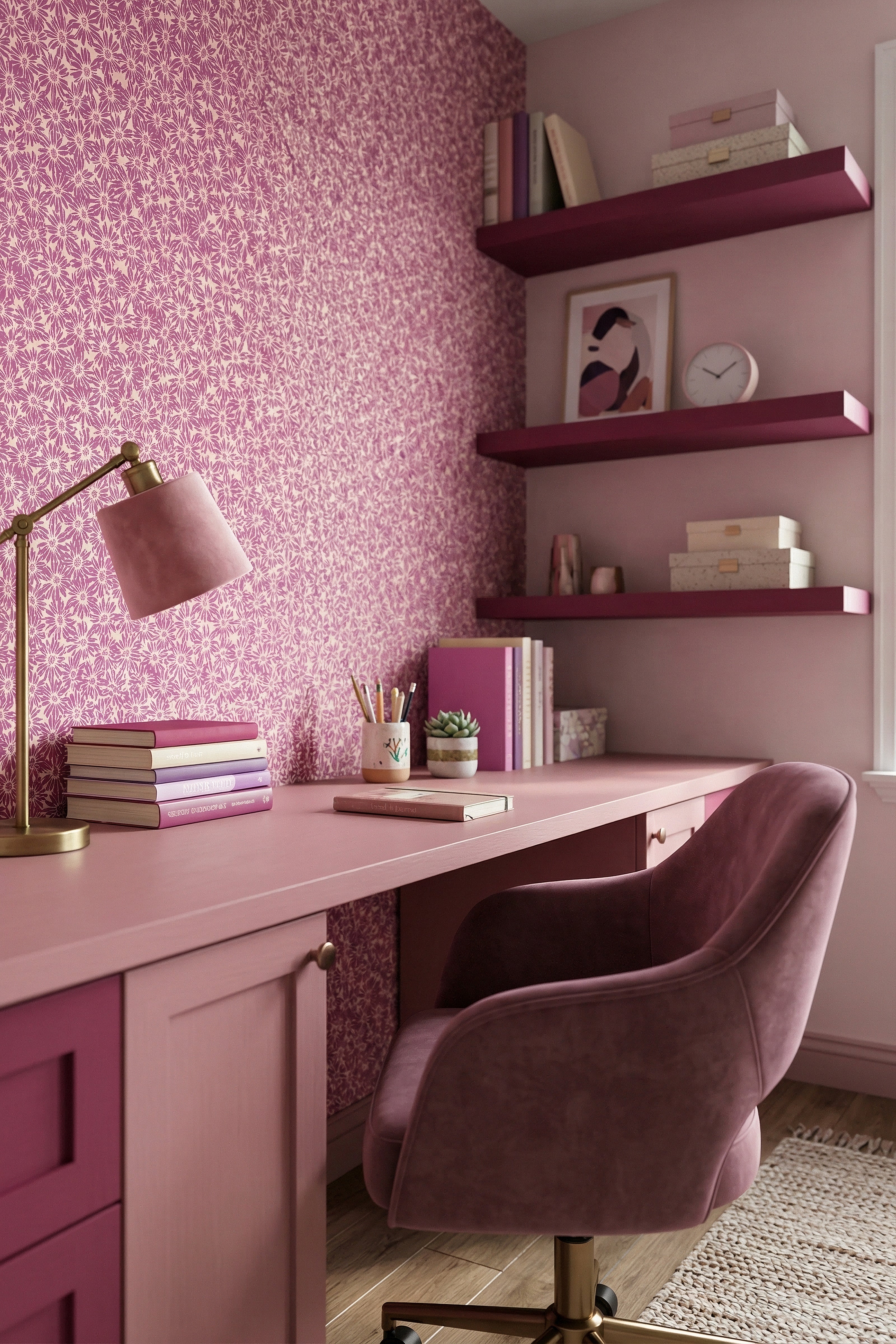 Disco Daisy wallpaper shown in a home office