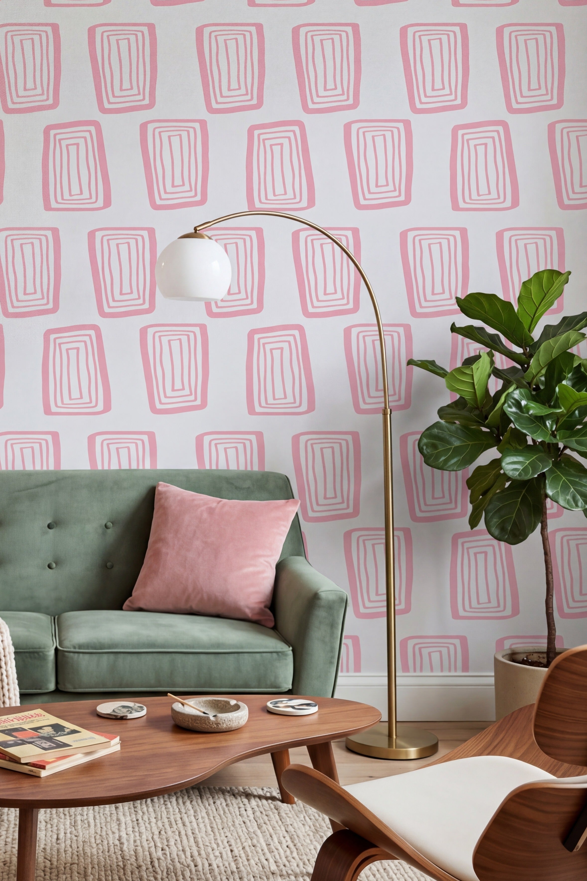 Bubble Grid wallpaper shown in a living room