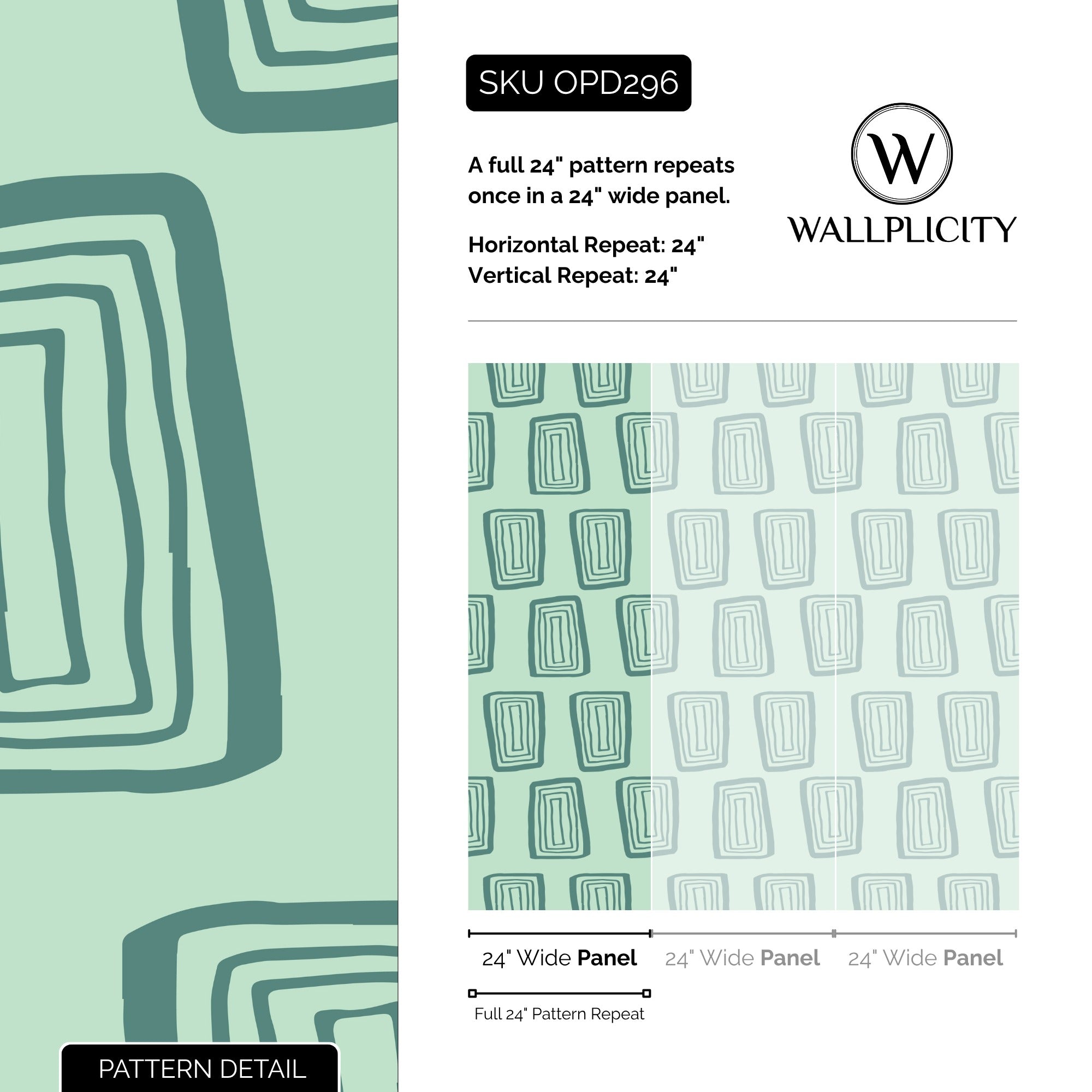 Green Groove wallpaper pattern detail and repeat size