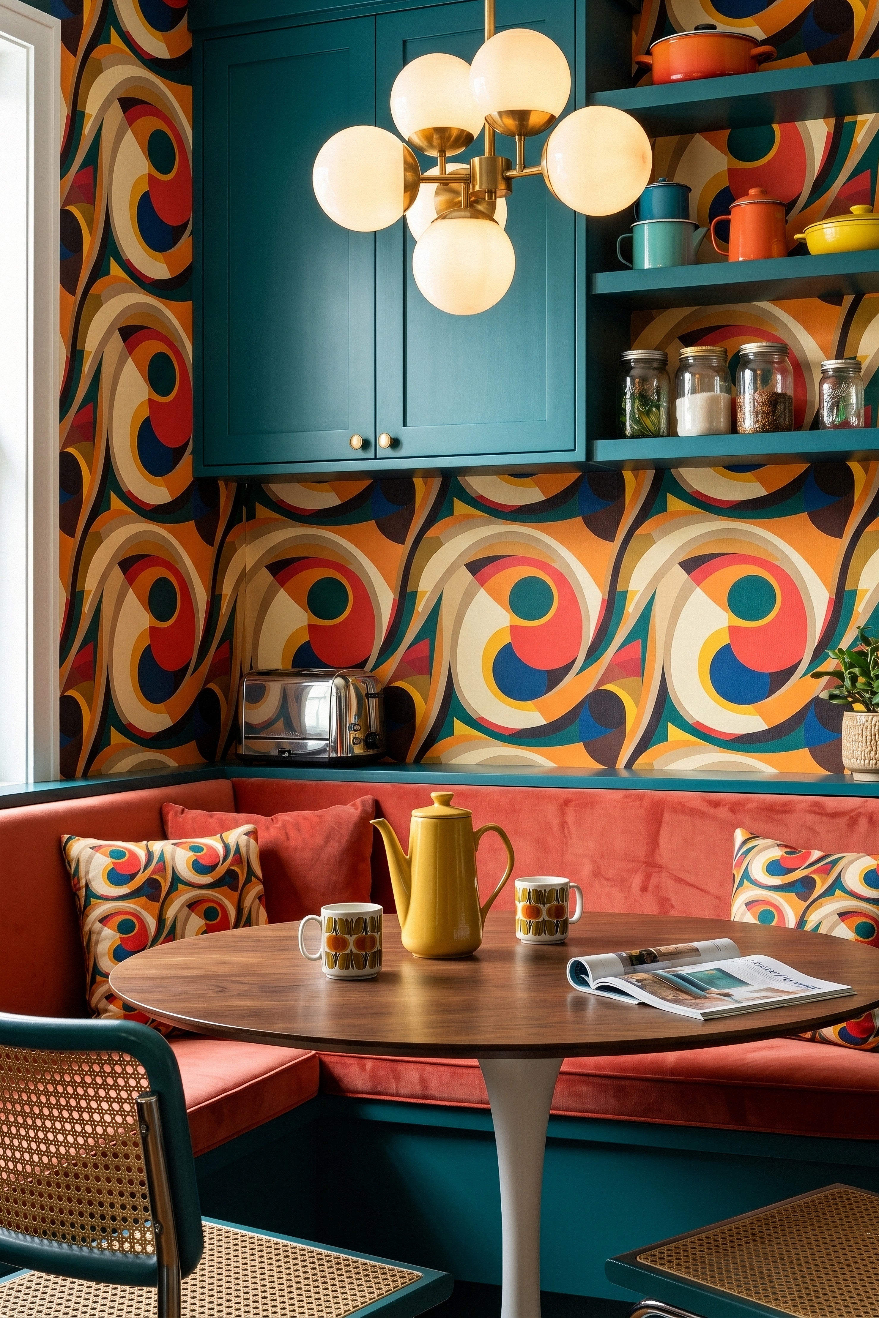 Groove Theory wallpaper shown in a kitchen nook