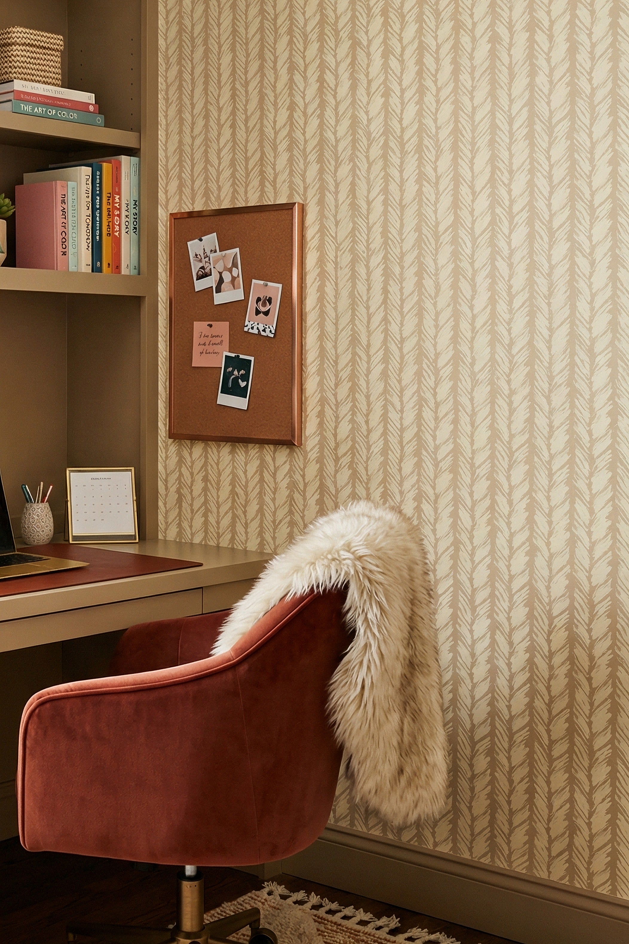 Linen Brush wallpaper shown in a home office