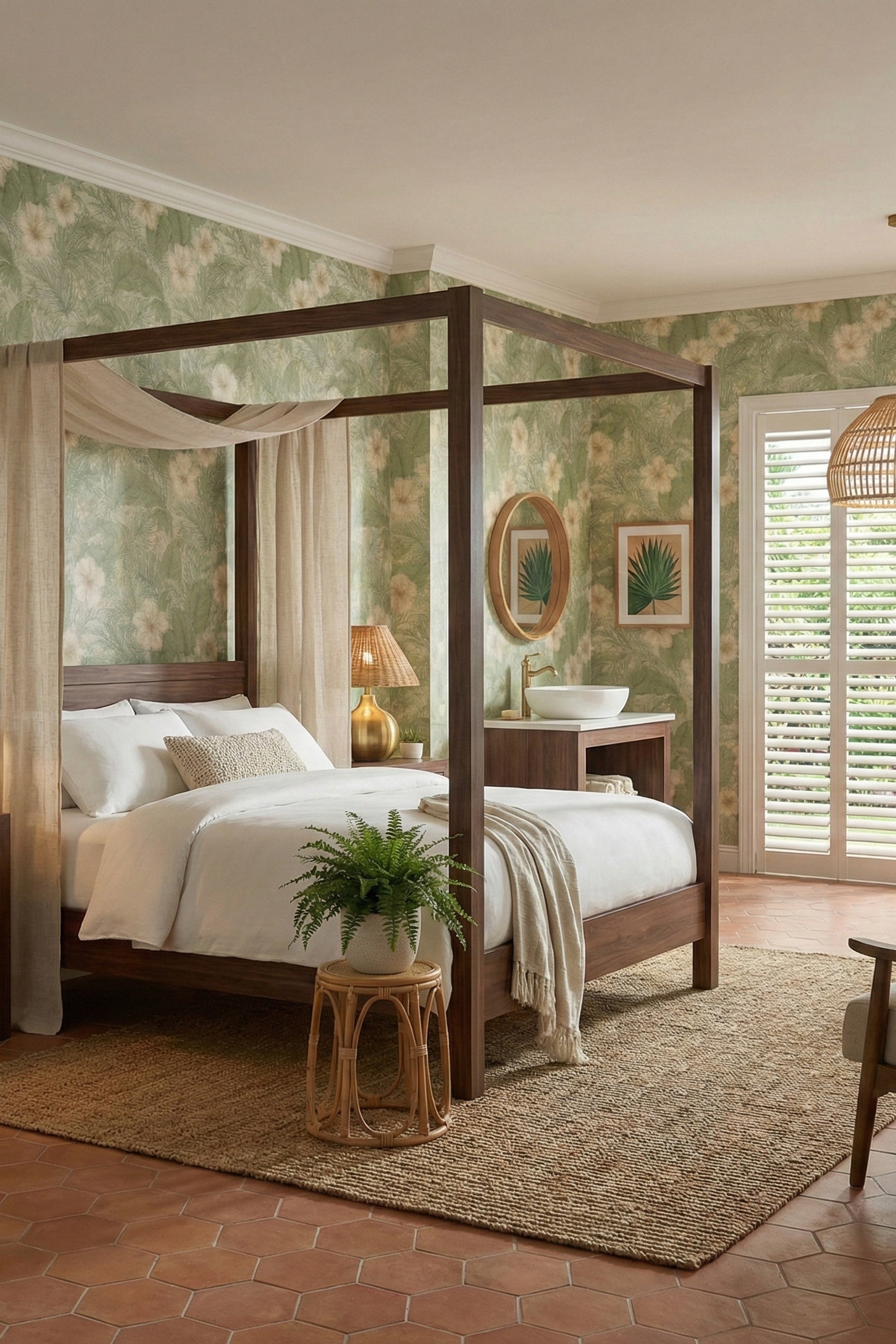 Palm Paradise wallpaper shown in a bedroom