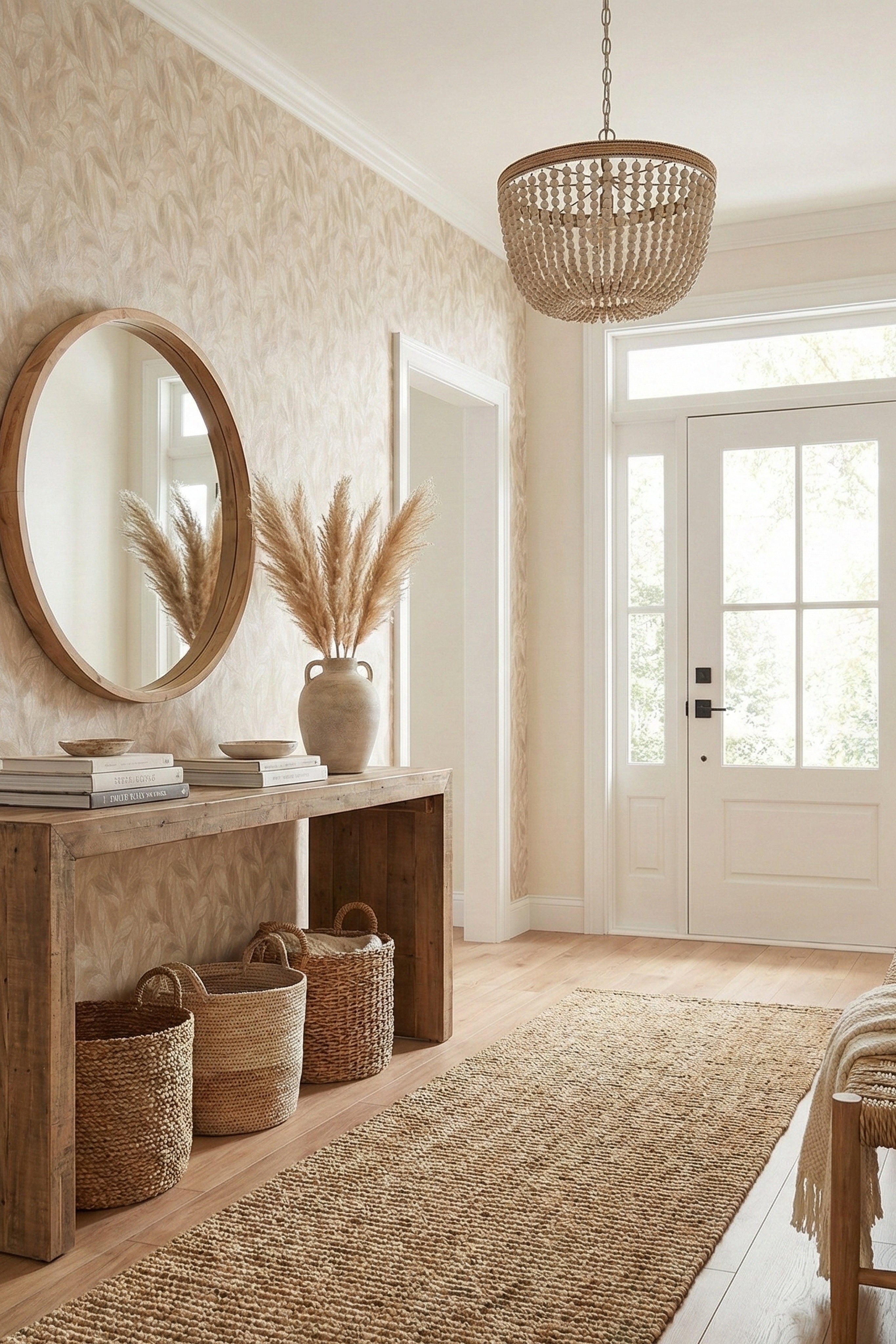 Whisper Leaf wallpaper shown in an entryway