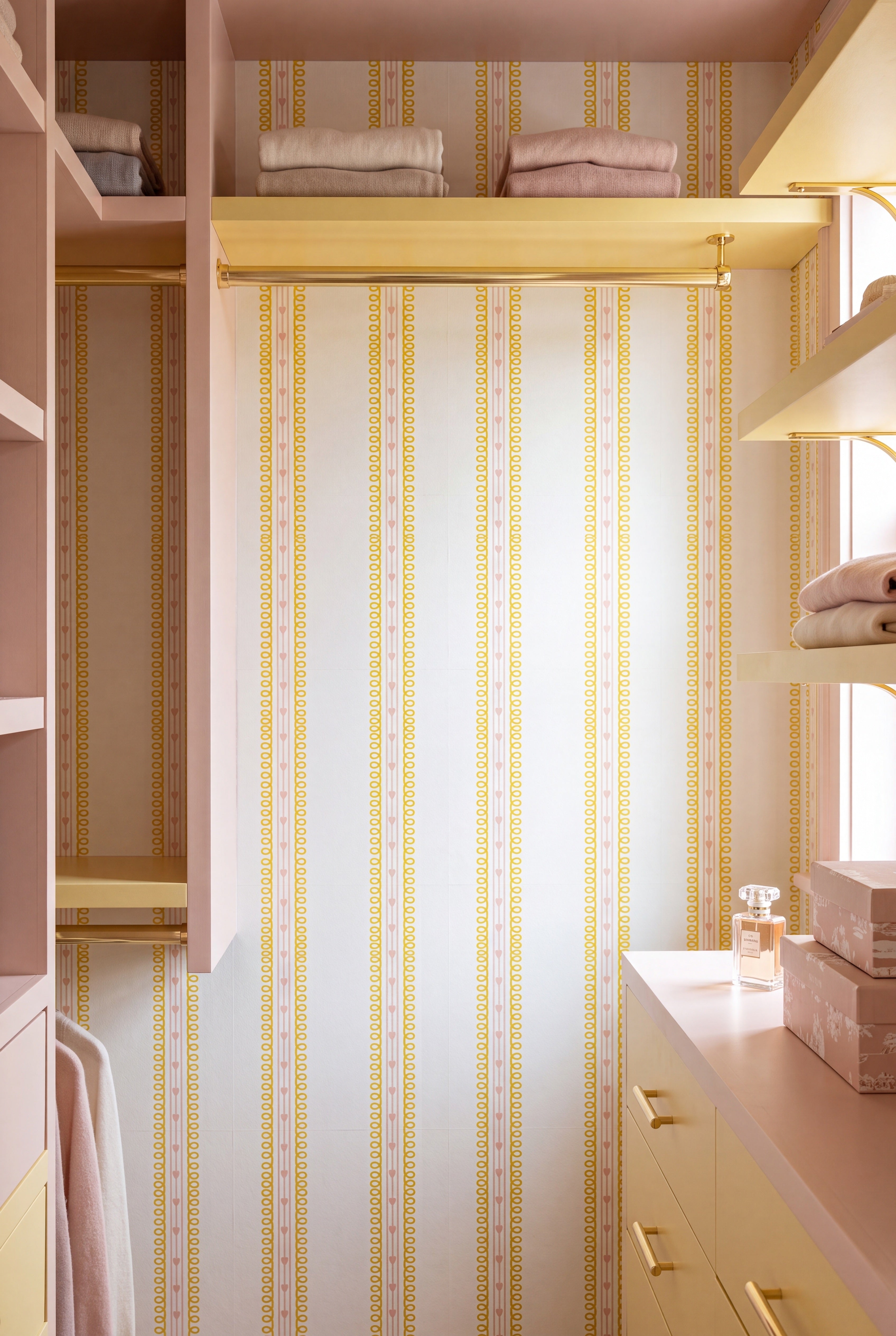 Candy Hearts wallpaper shown in a closet