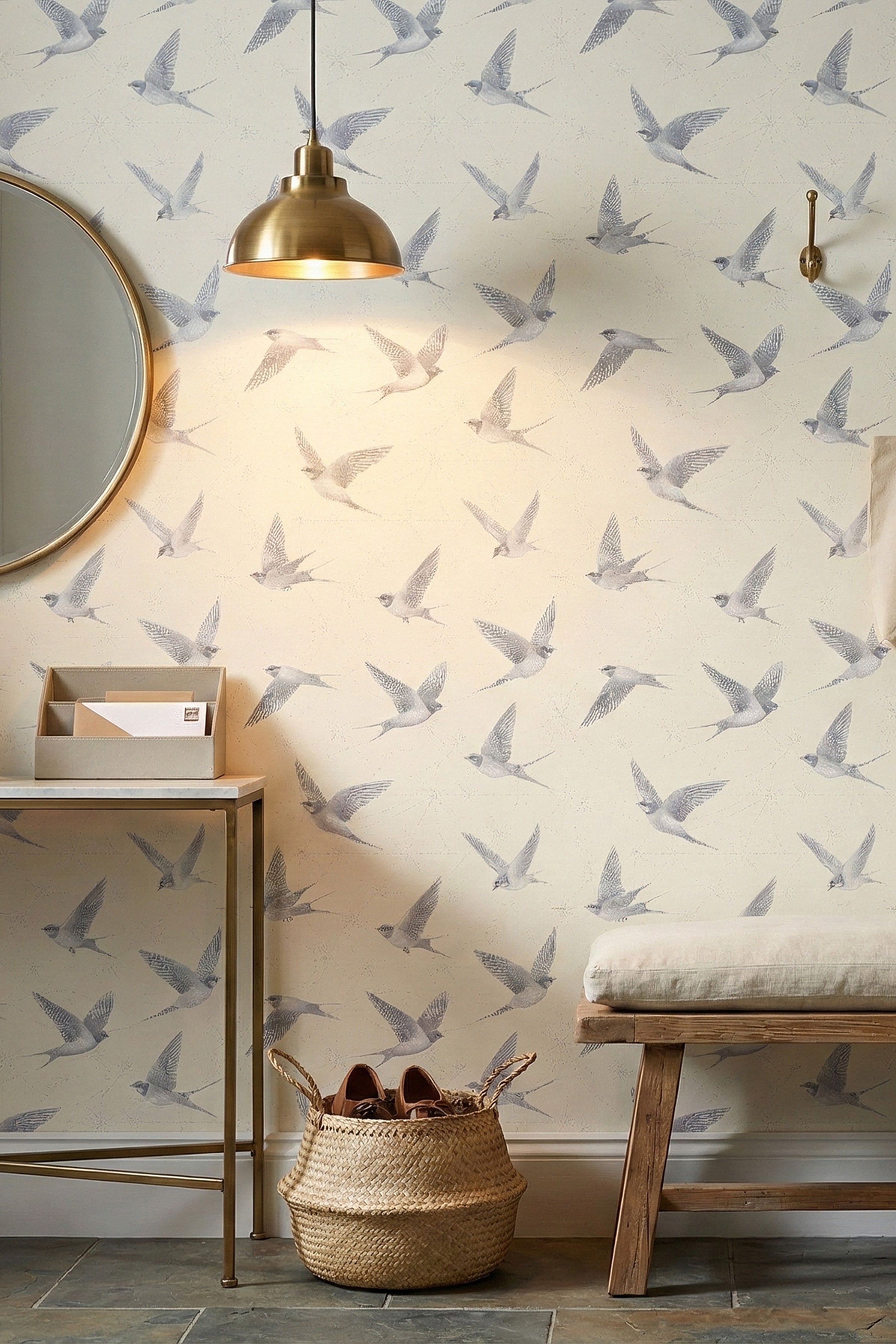 Swallow Song wallpaper shown in an entryway