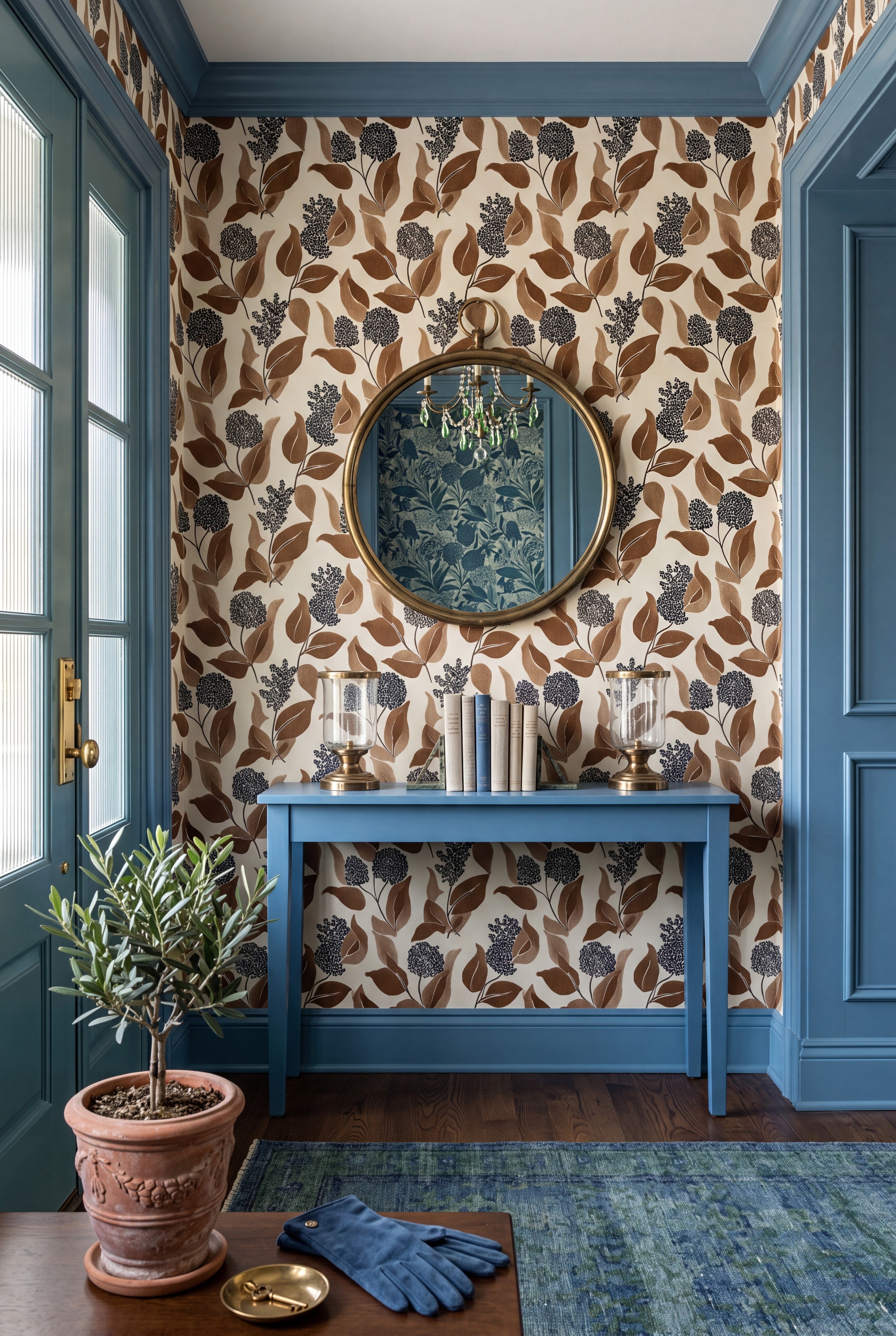 Autumn Farmhouse wallpaper shown in an entryway