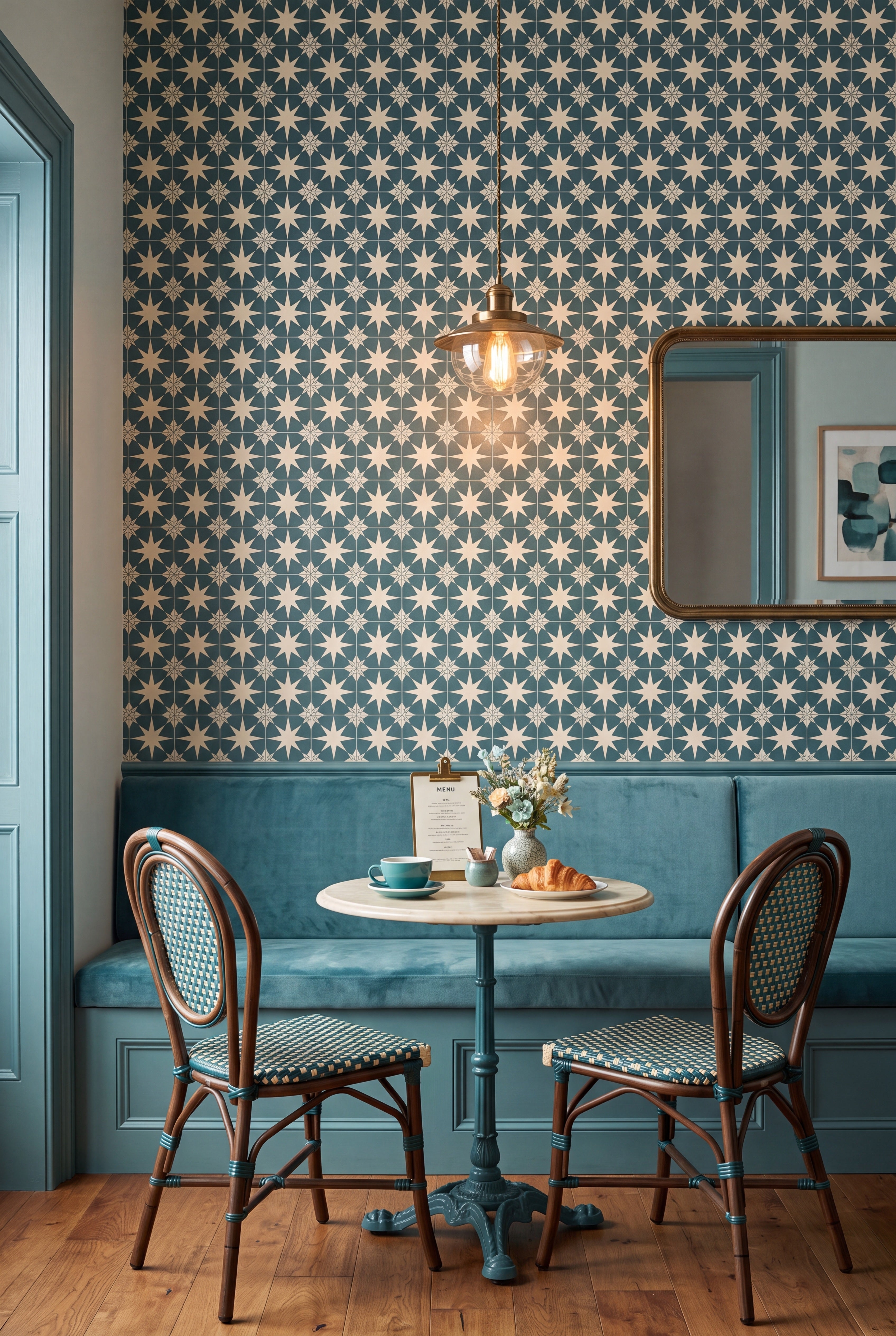 Casablanca wallpaper shown in a cozy nook