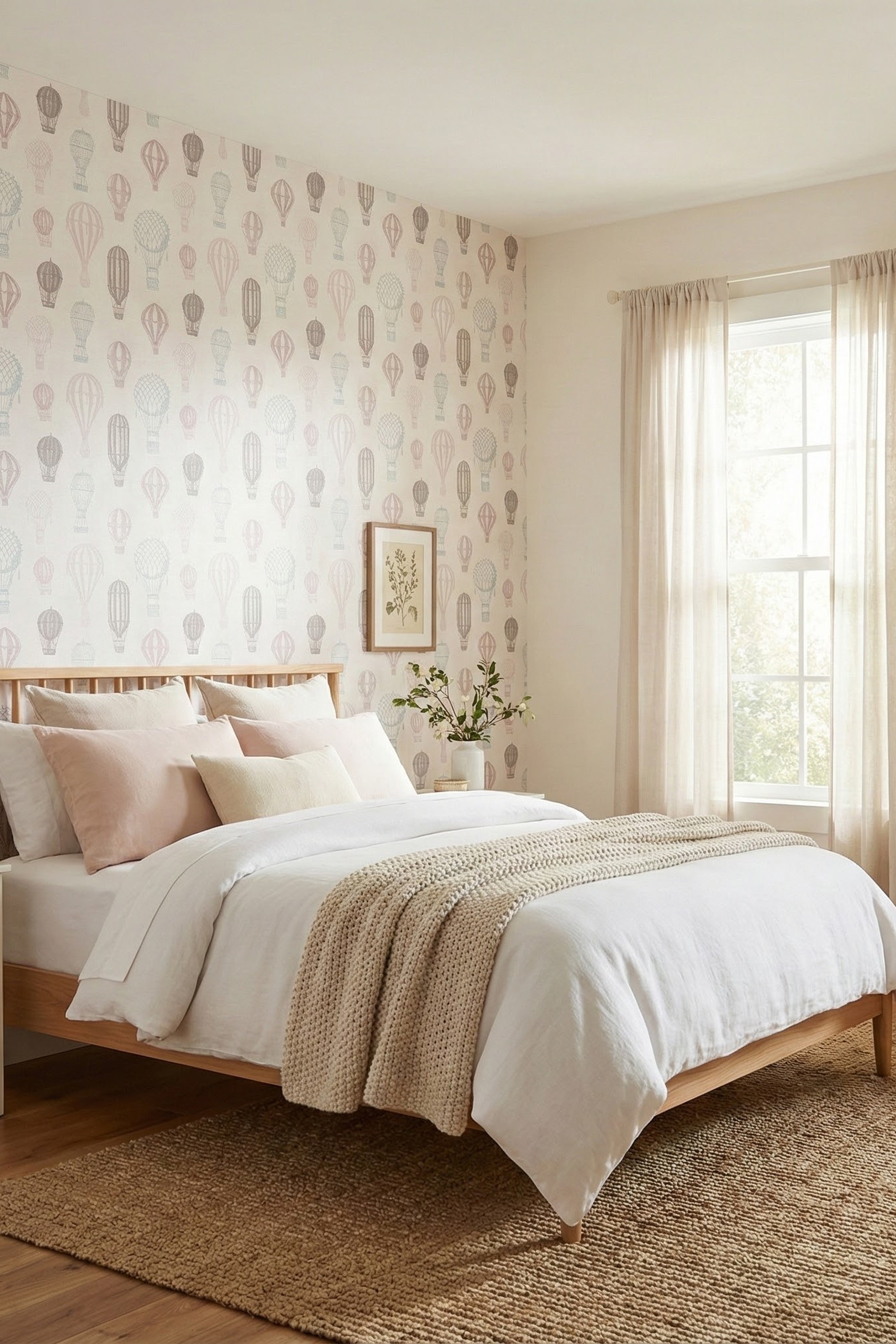 Up & Away wallpaper shown in a bedroom