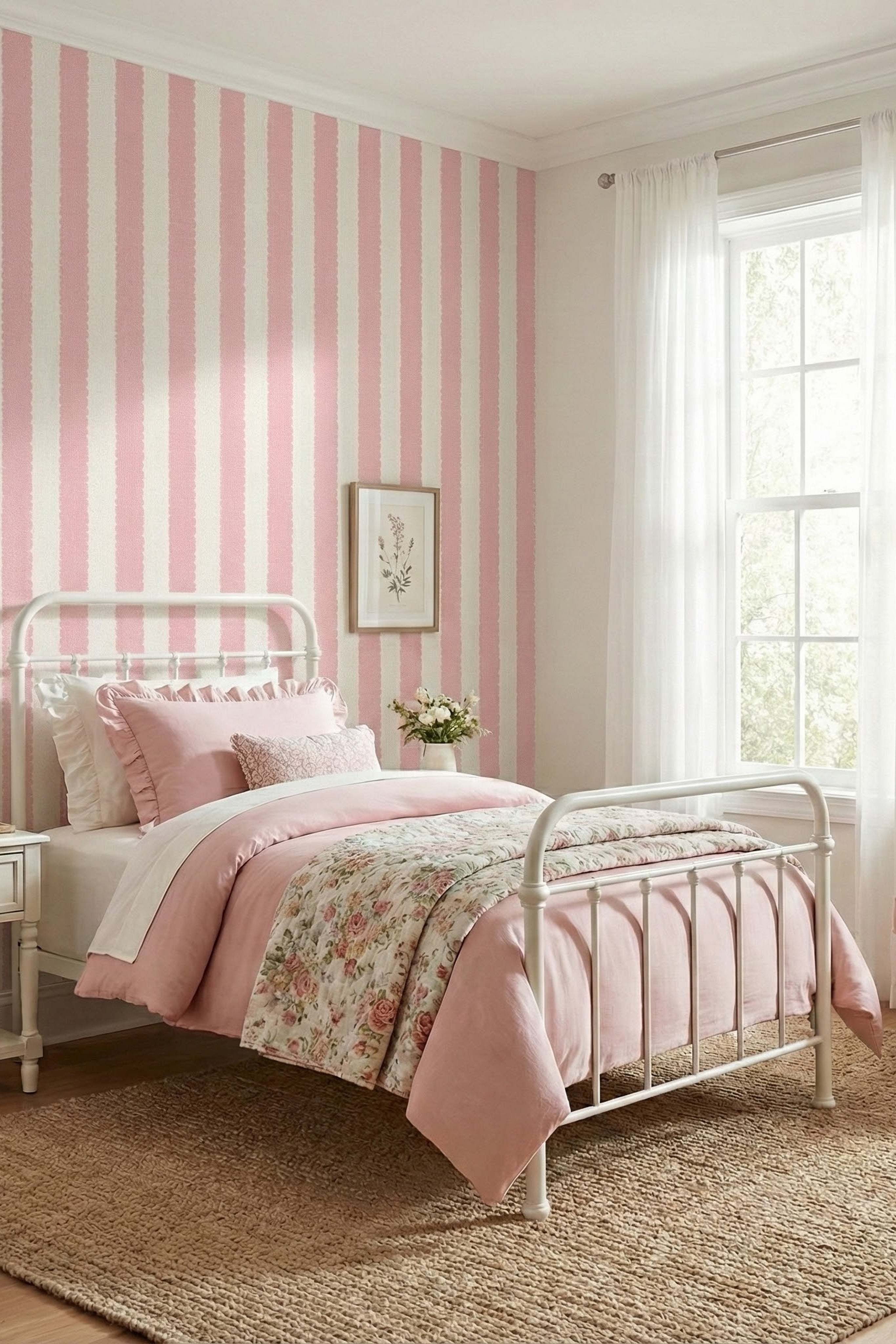 Sugar Scallop wallpaper shown in a bedroom