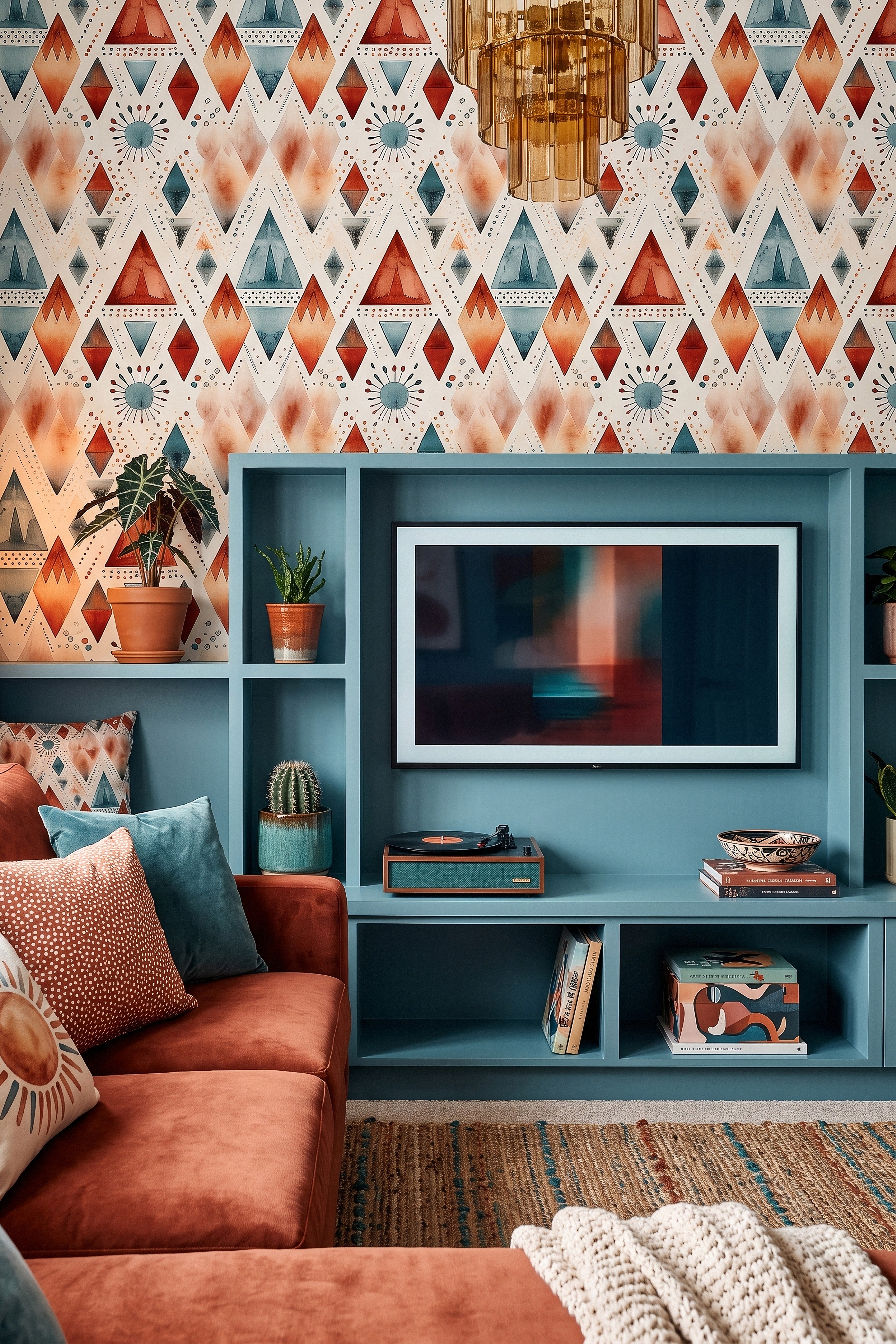 Desert Diamond wallpaper shown in a media room