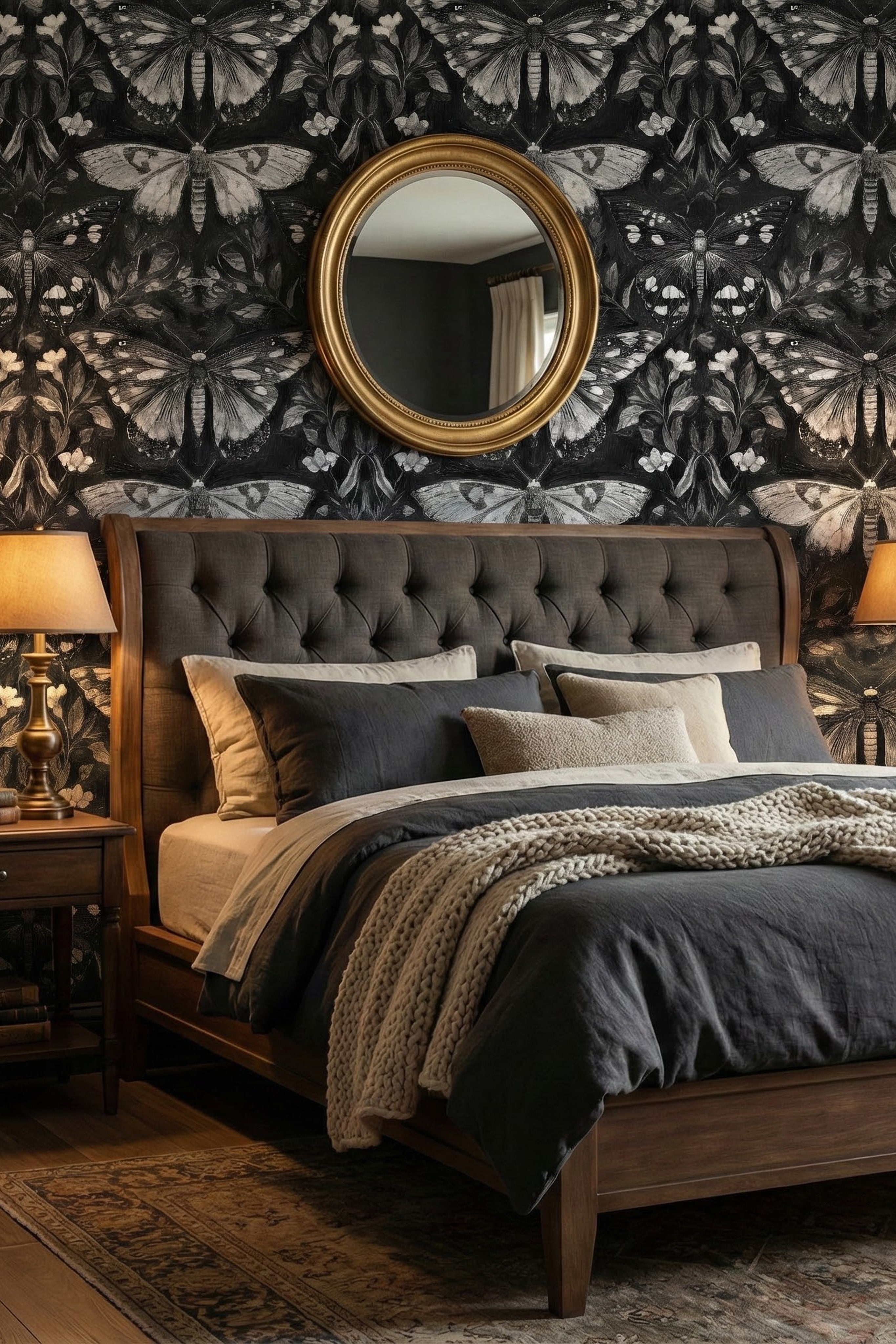 Gothic Flutter wallpaper shown in a bedroom