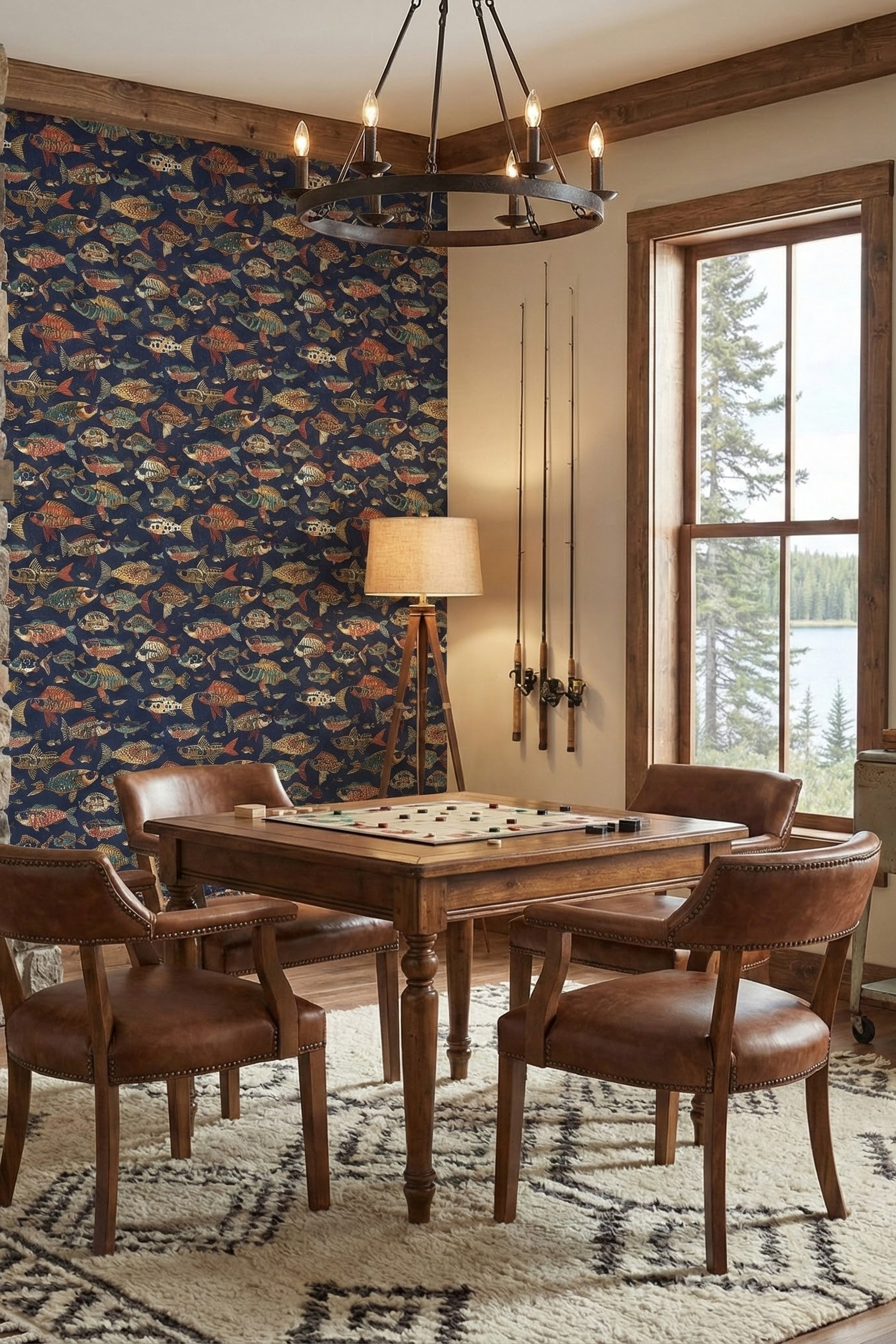 Gone Fishin' wallpaper shown in a game room