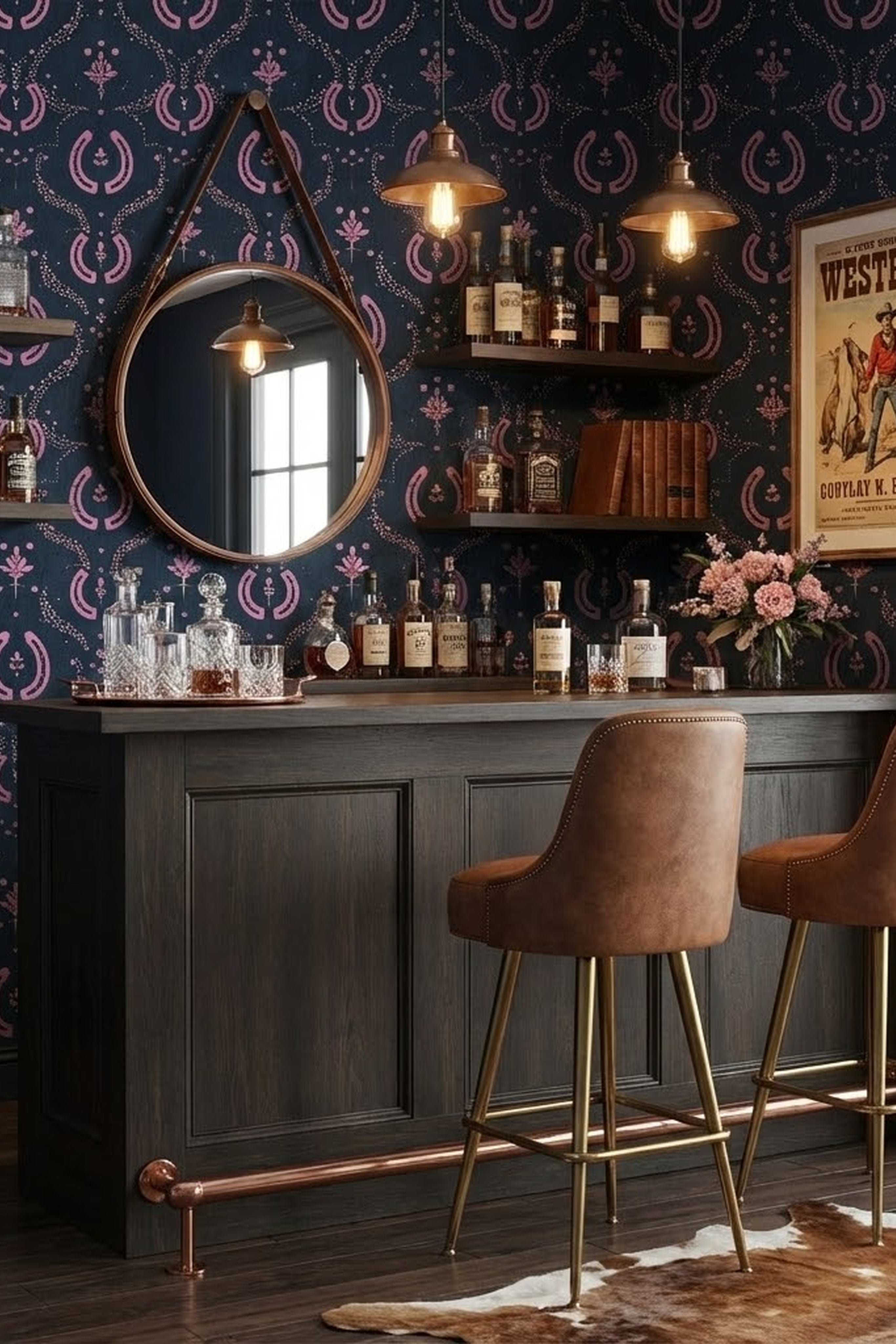 Rodeo Princess wallpaper shown in a home bar