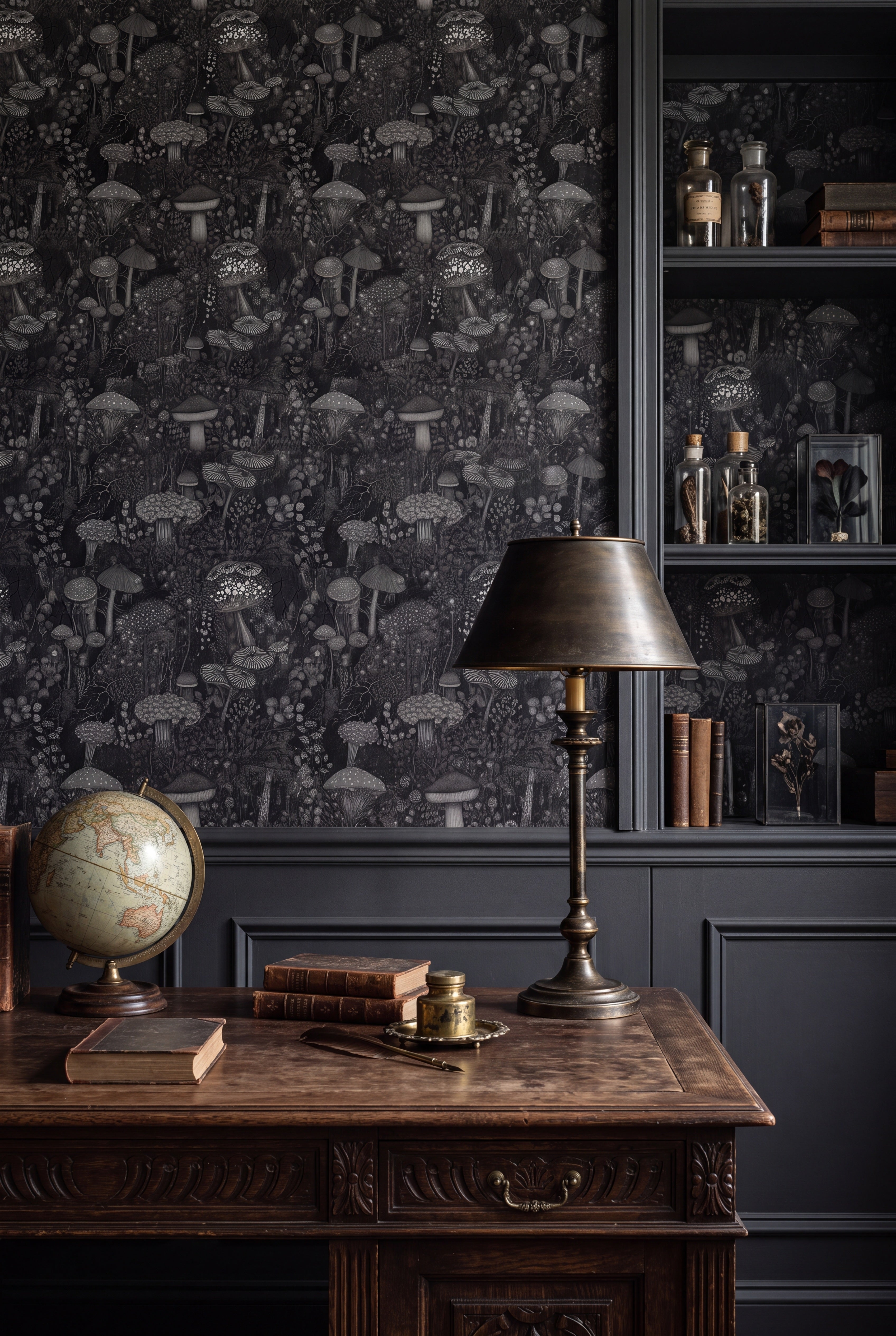 Forest Floor wallpaper shown in a home office