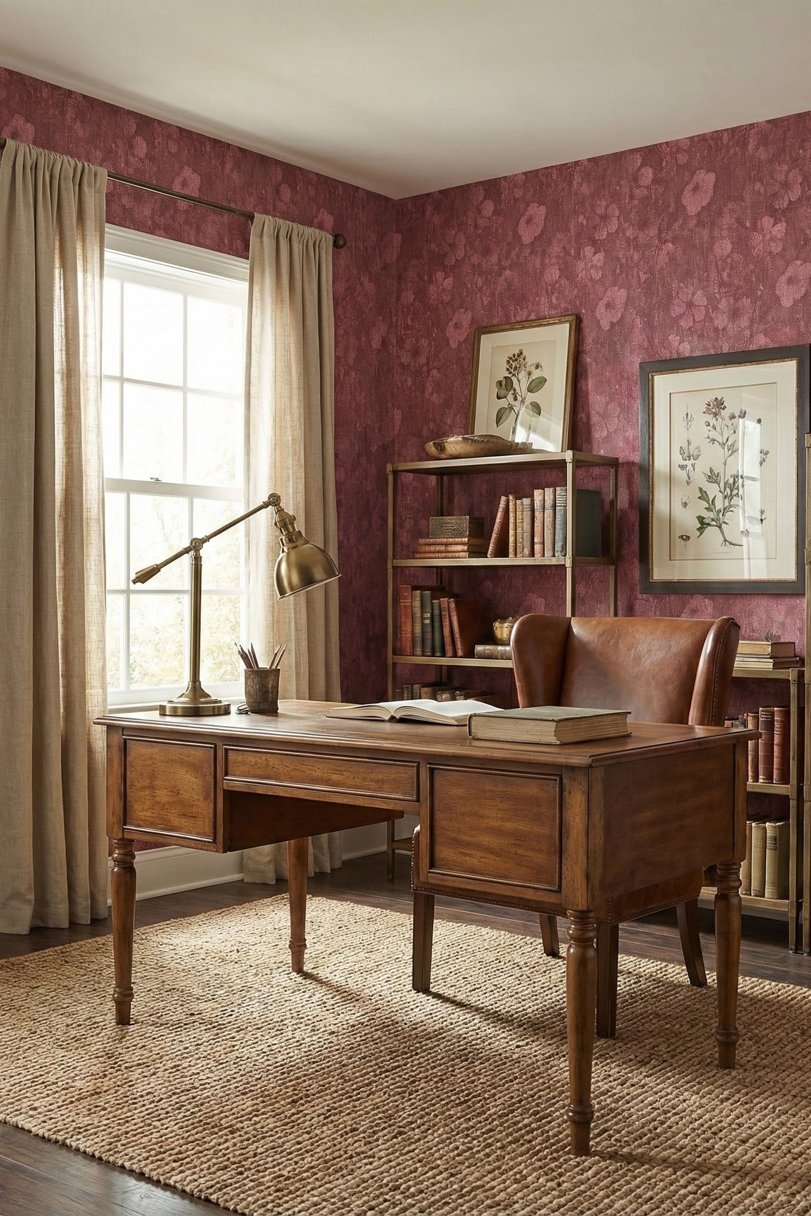 Rose & Denim wallpaper shown in a home office