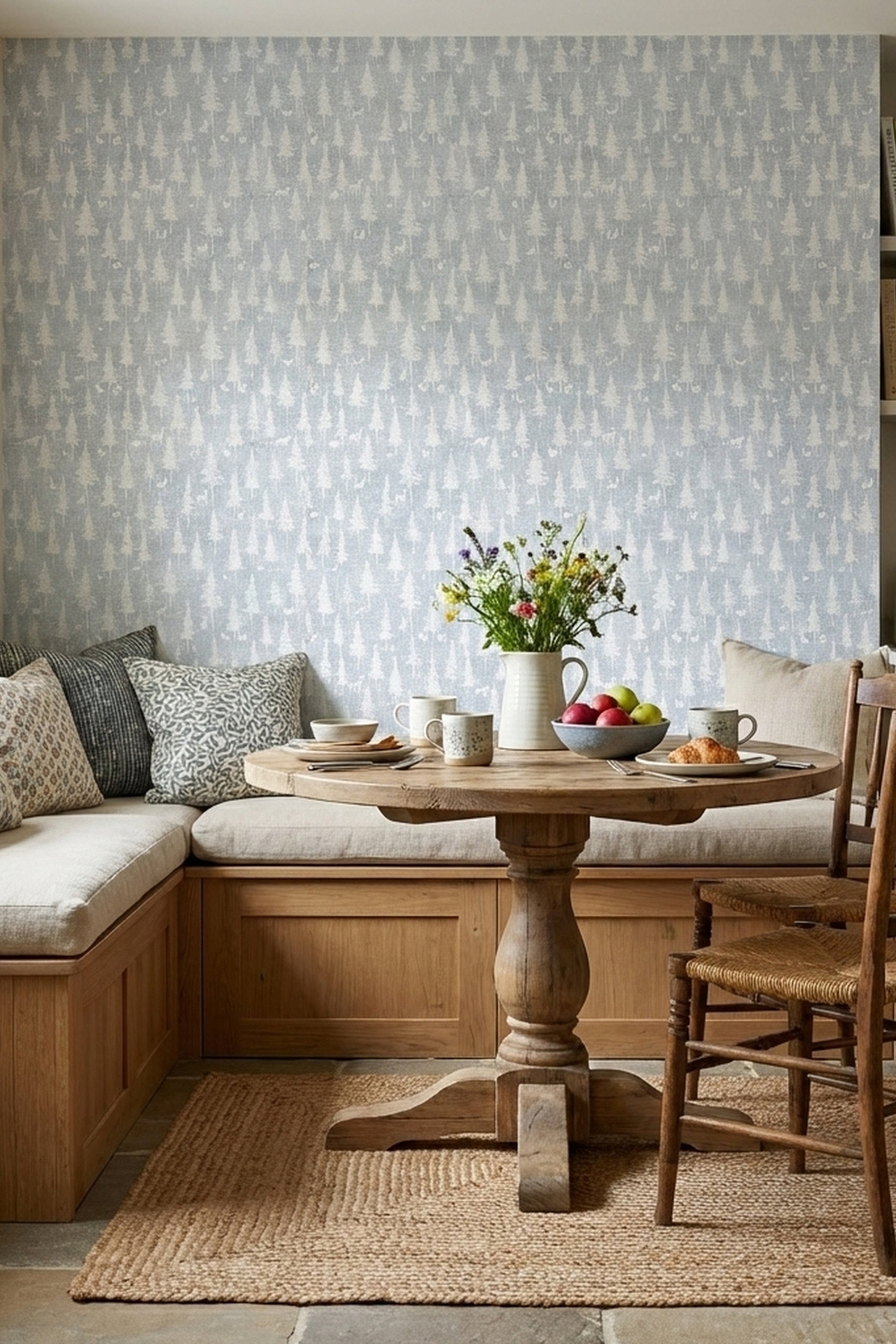 Storybook Forest wallpaper shown in a cozy nook