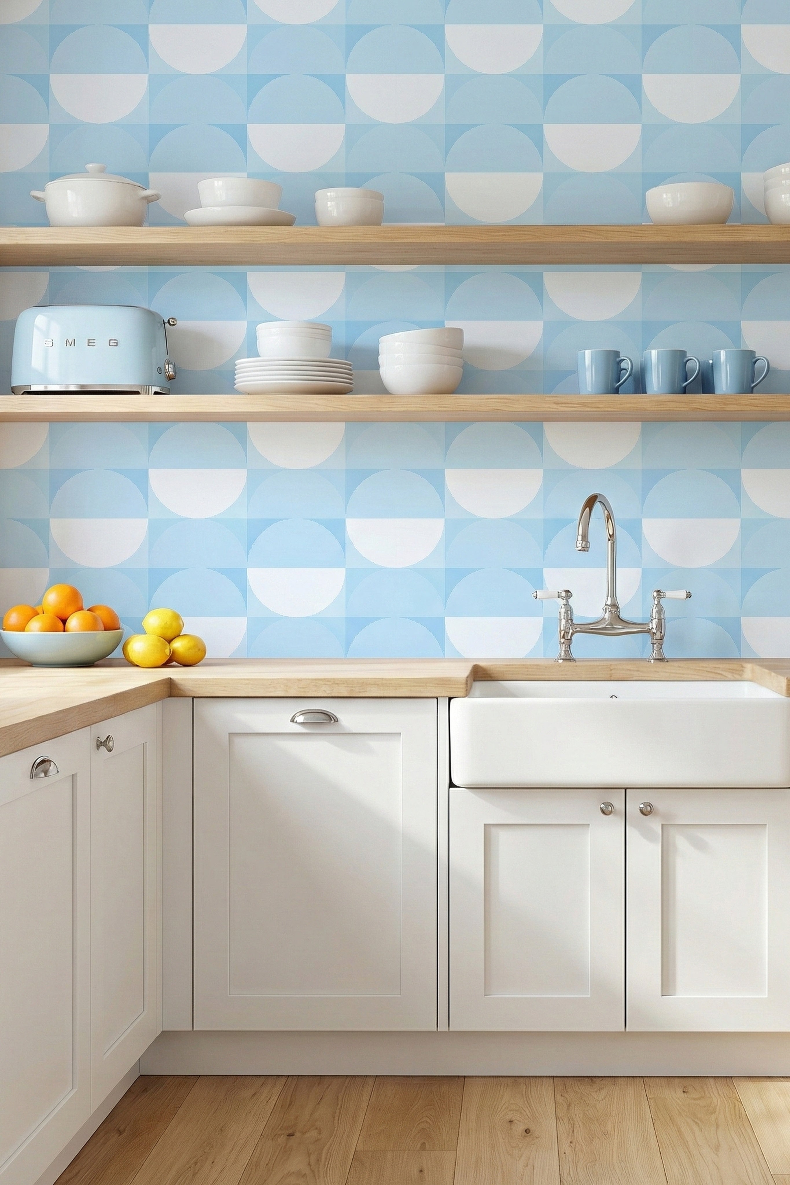 Halfmoon wallpaper shown in a kitchen