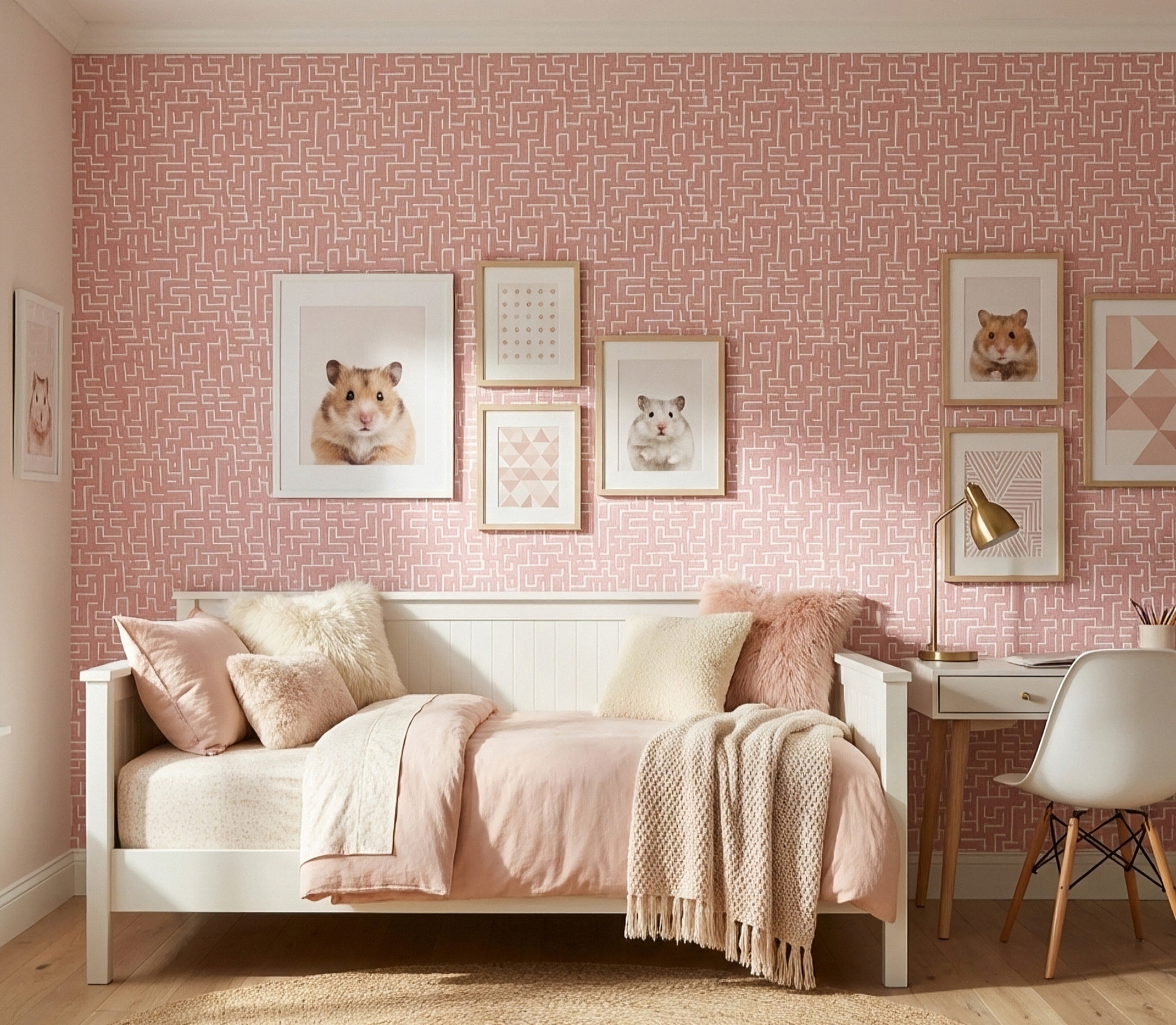 Whisker Maze wallpaper shown in a bedroom