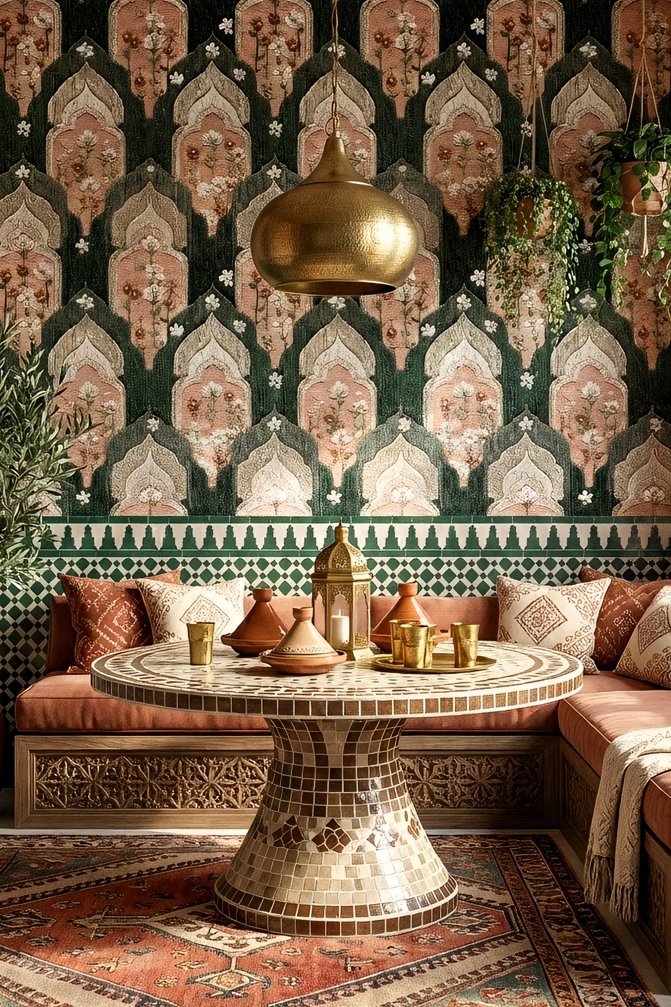 Emerald Medina wallpaper shown in a cozy nook