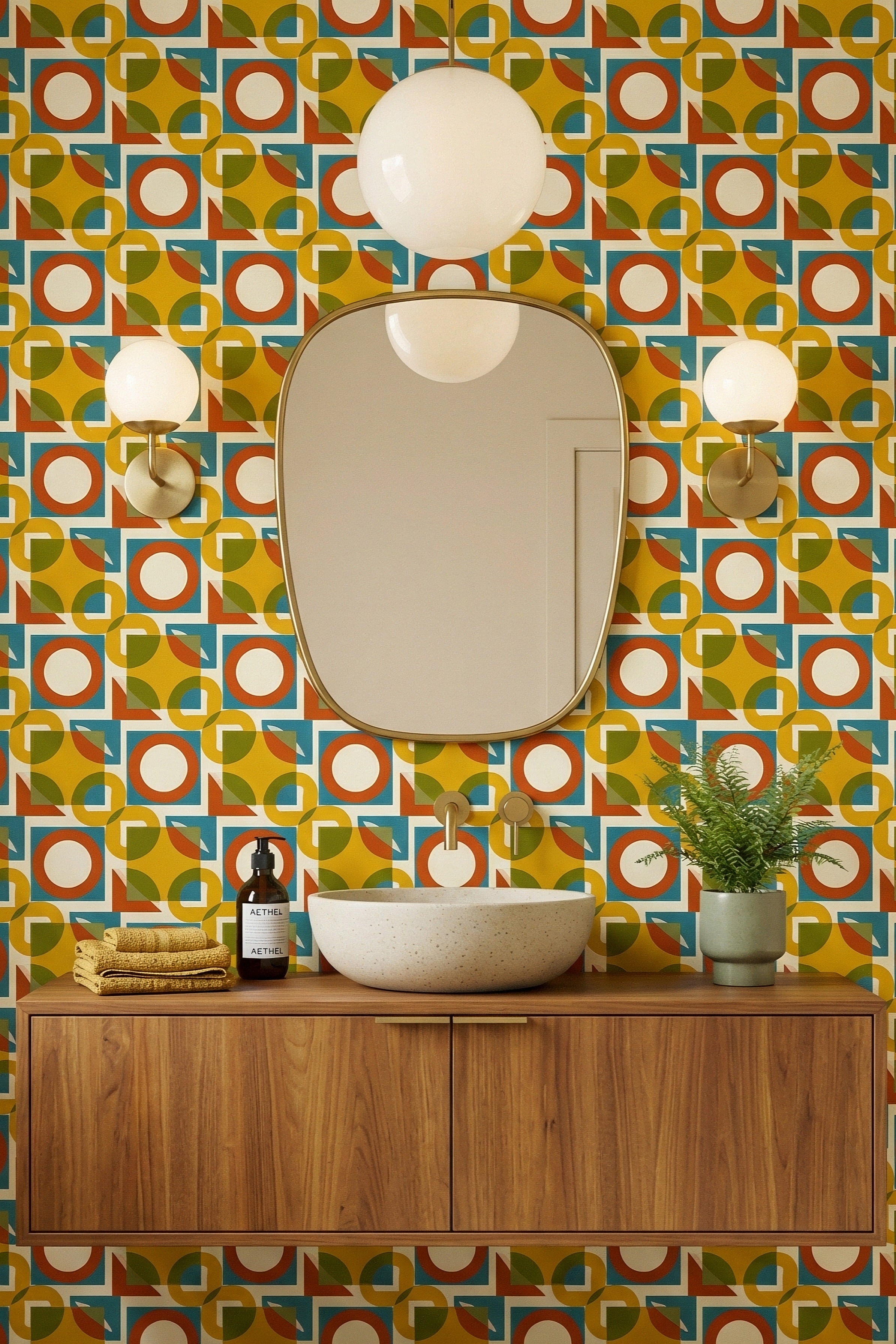 Sunny Mod wallpaper shown in a powder room