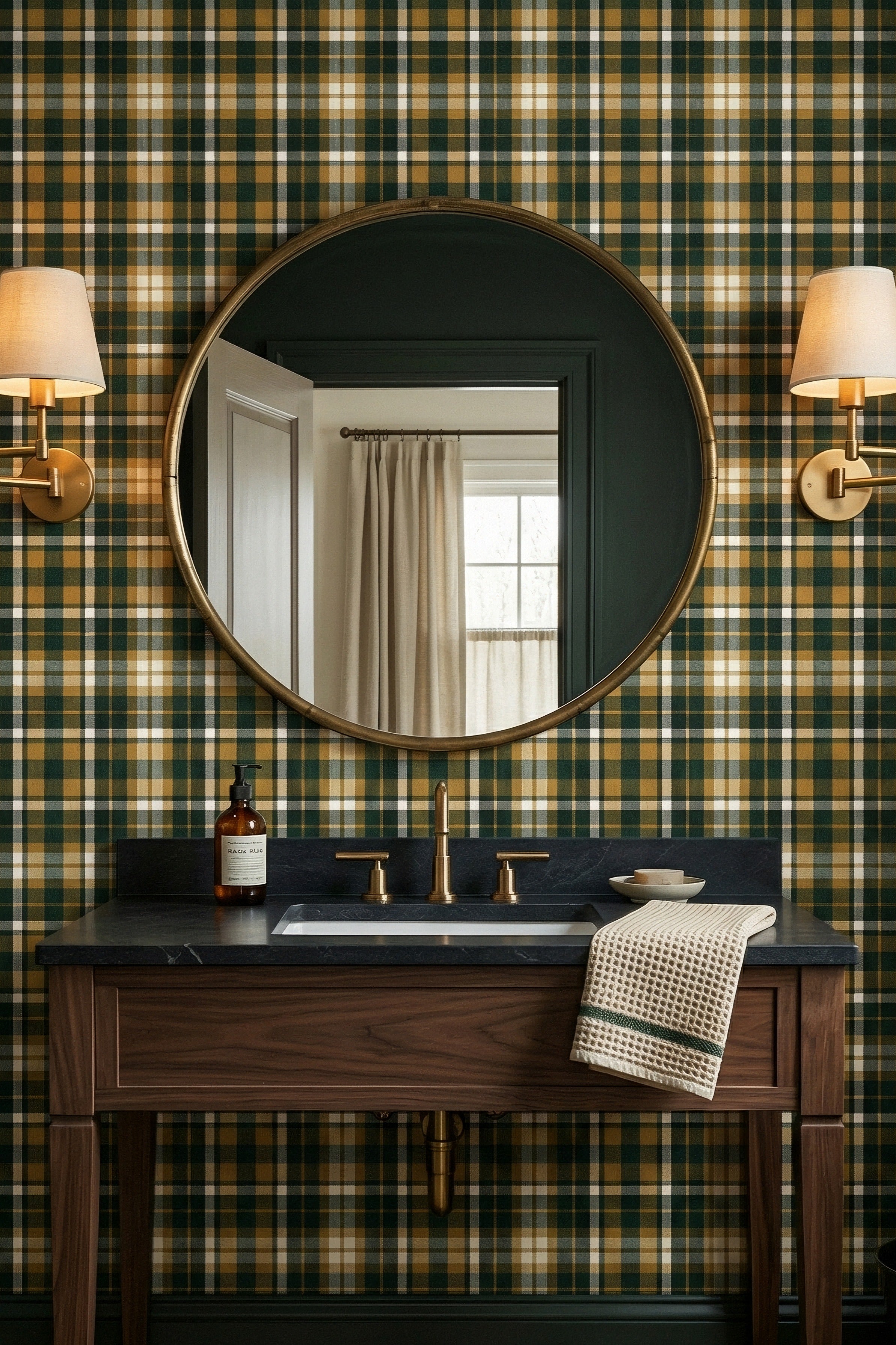 Autumn Tartan wallpaper shown in a powder room