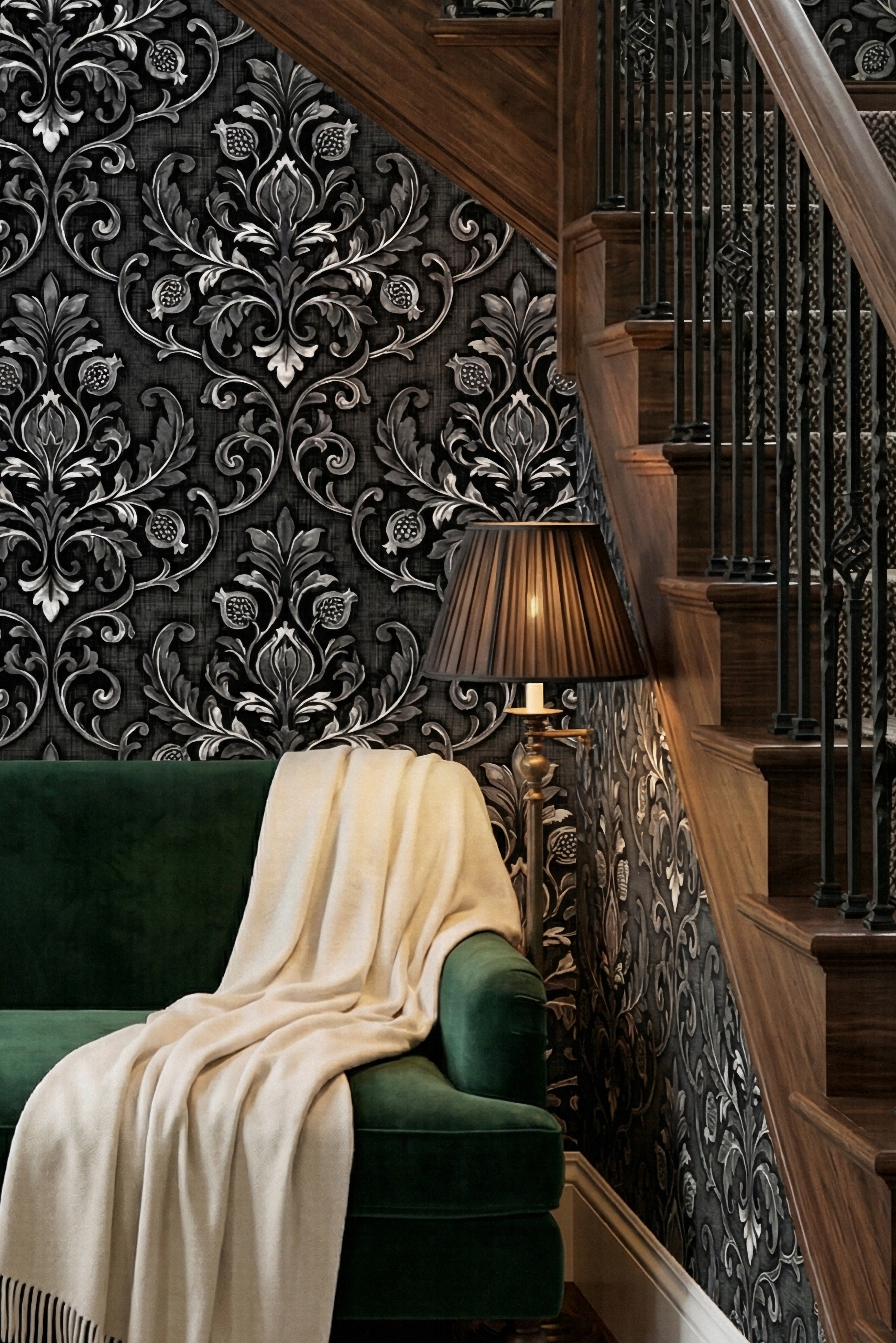 Sterling Gothic wallpaper shown in a stairway