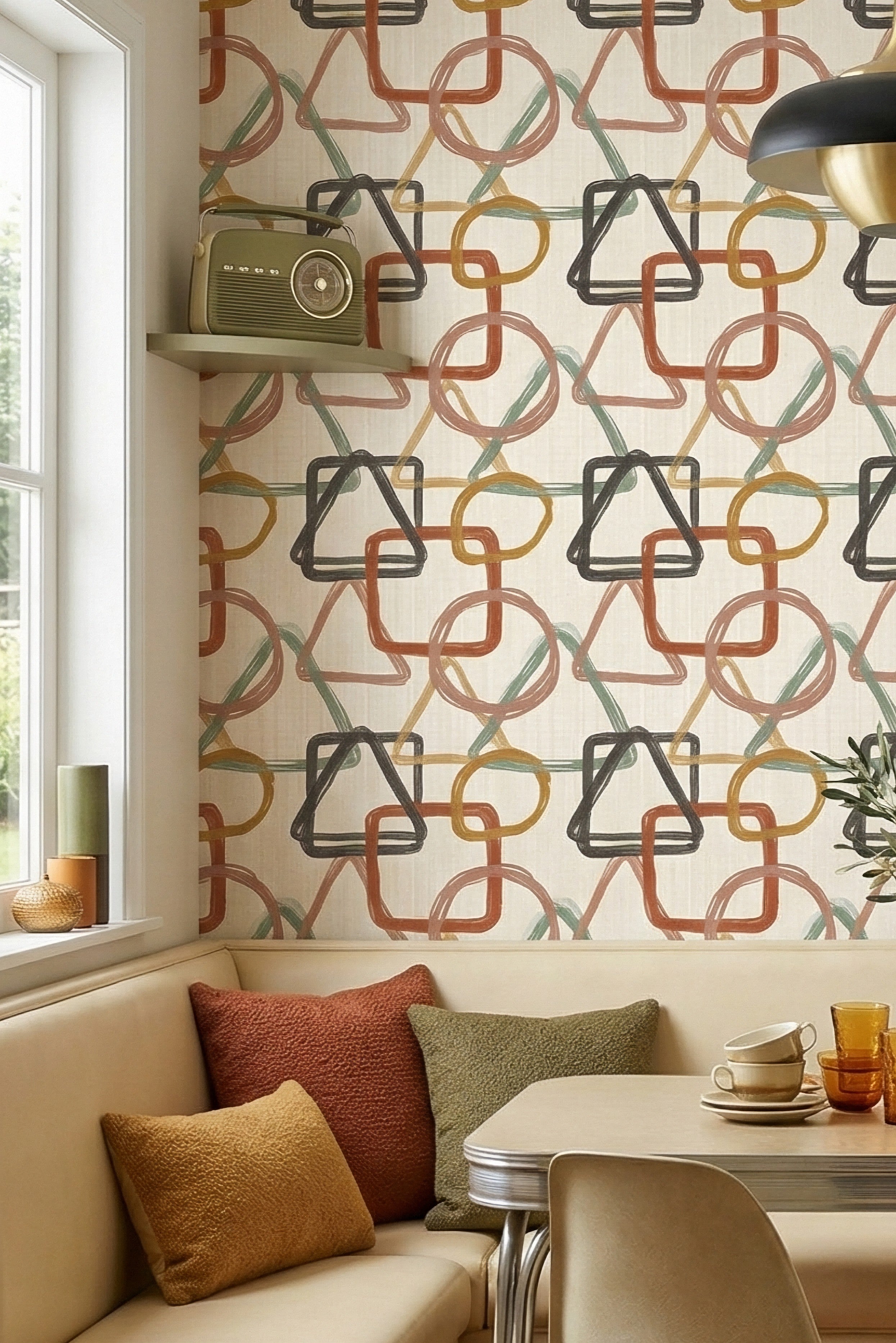 Terra Funk wallpaper shown in a reading nook