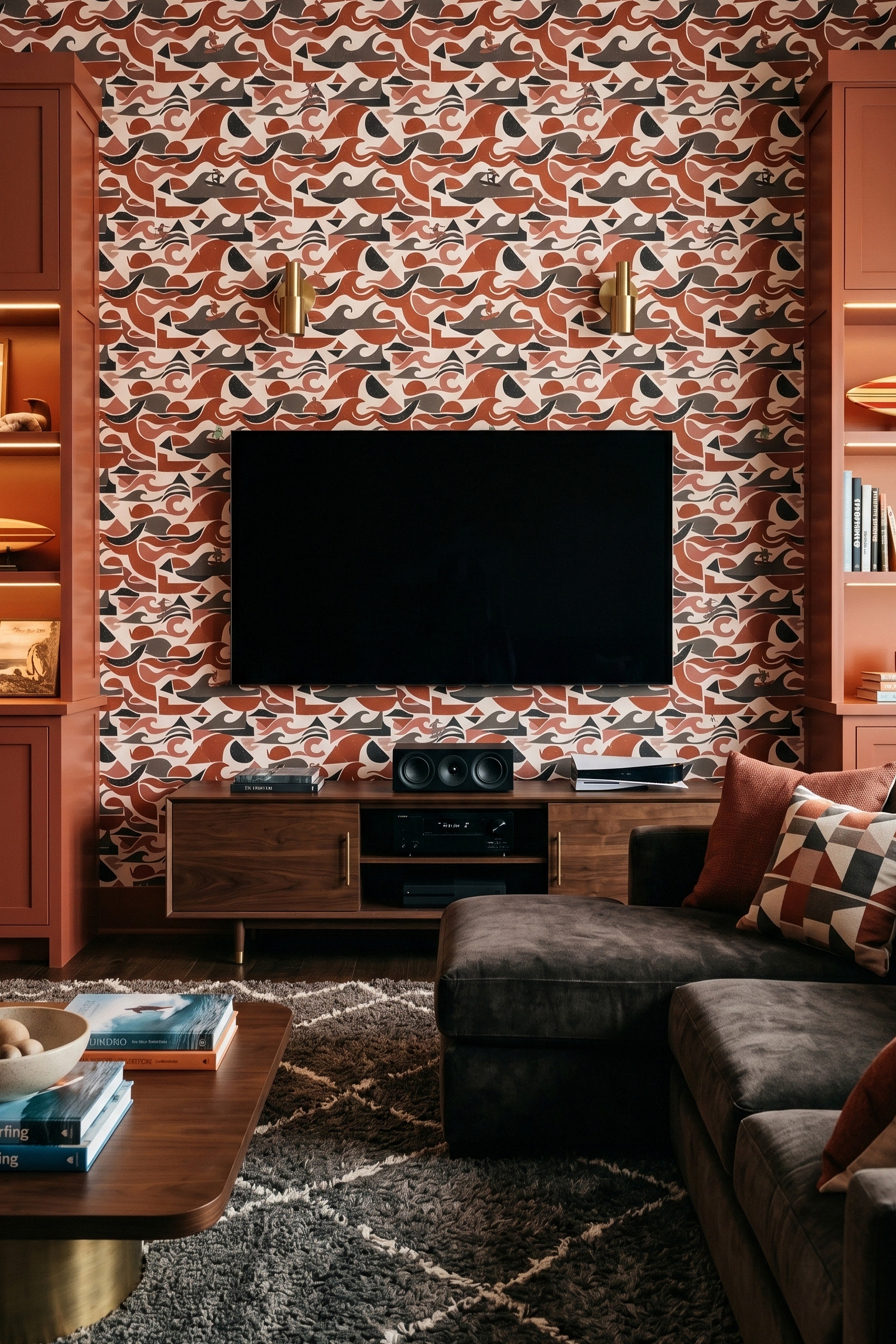 Desert Wave wallpaper shown in a media room