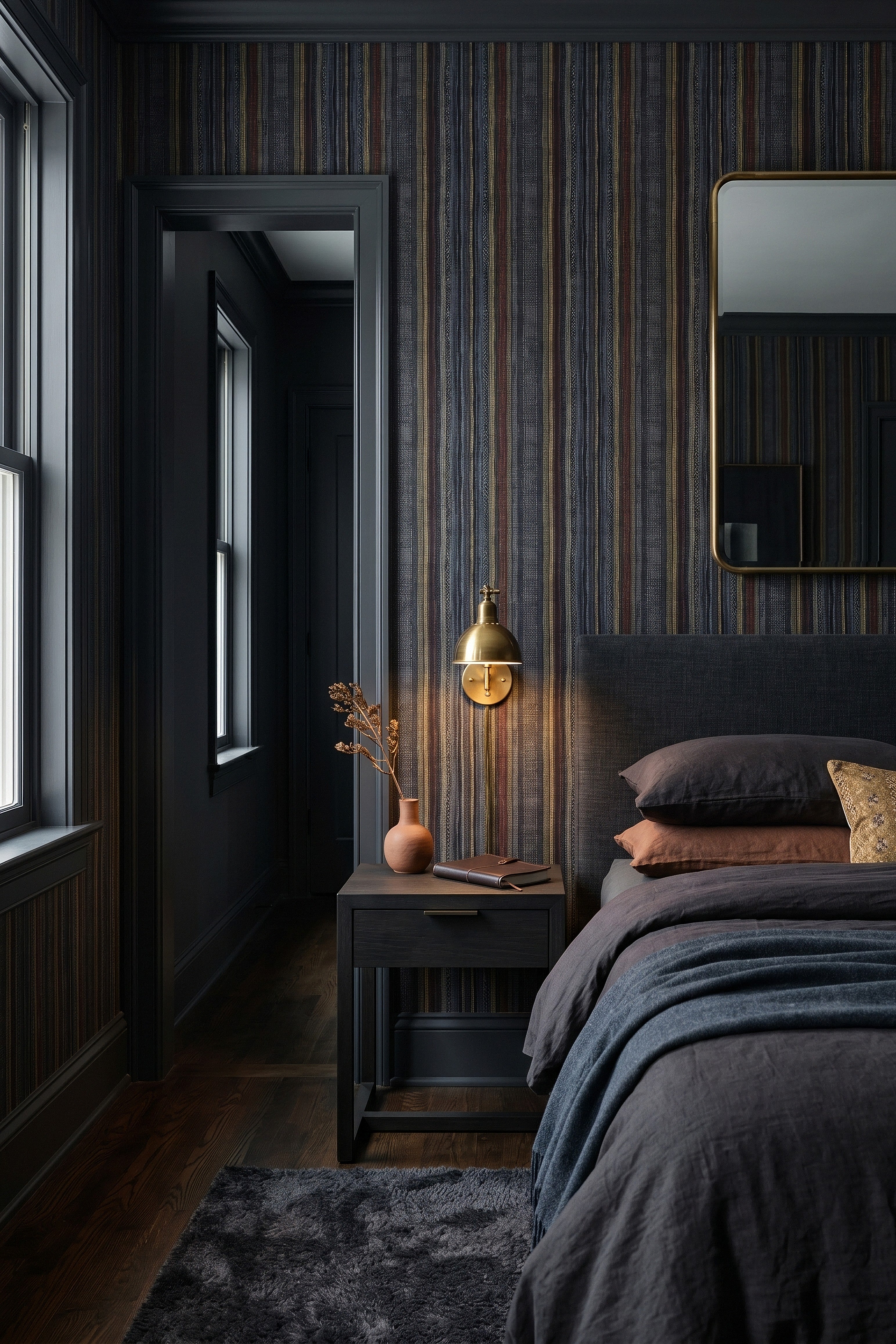 Harvest Stripe wallpaper shown in a bedroom