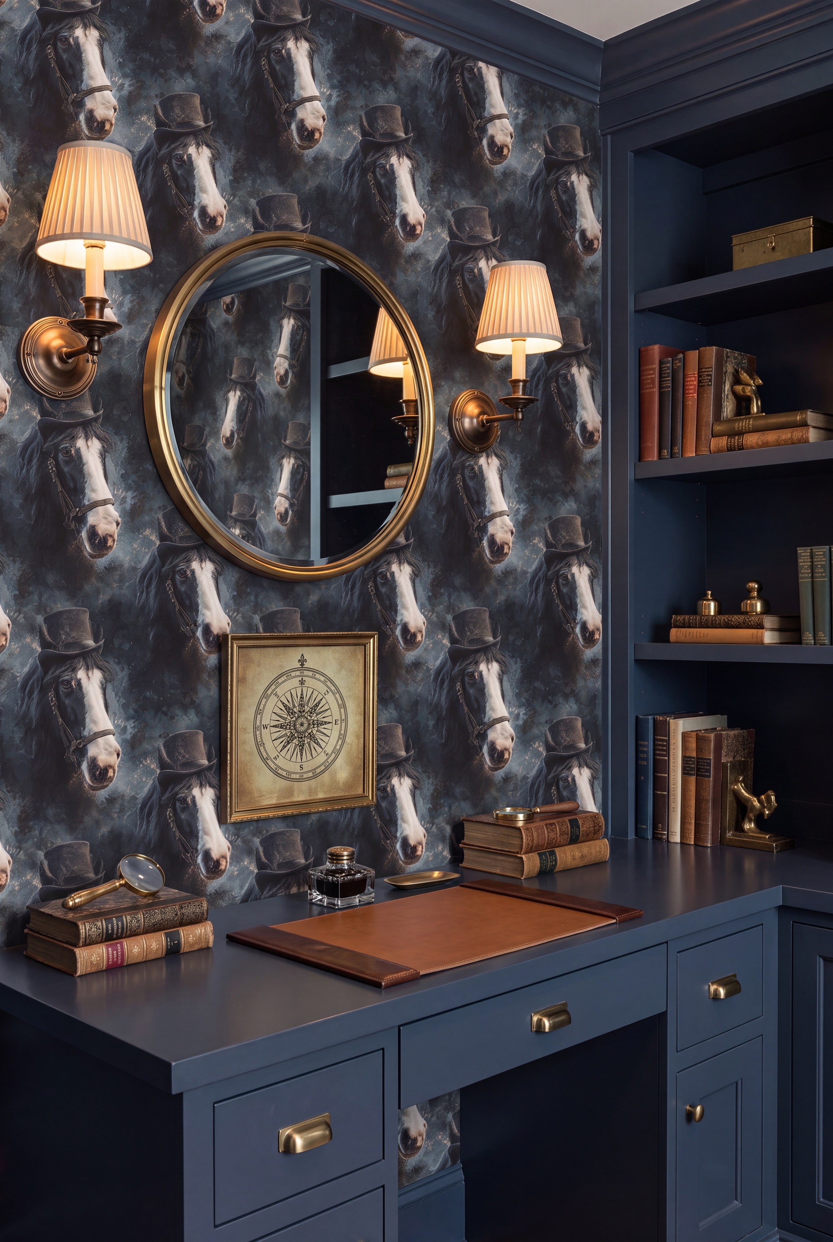 Midnight Mare wallpaper shown in a home office