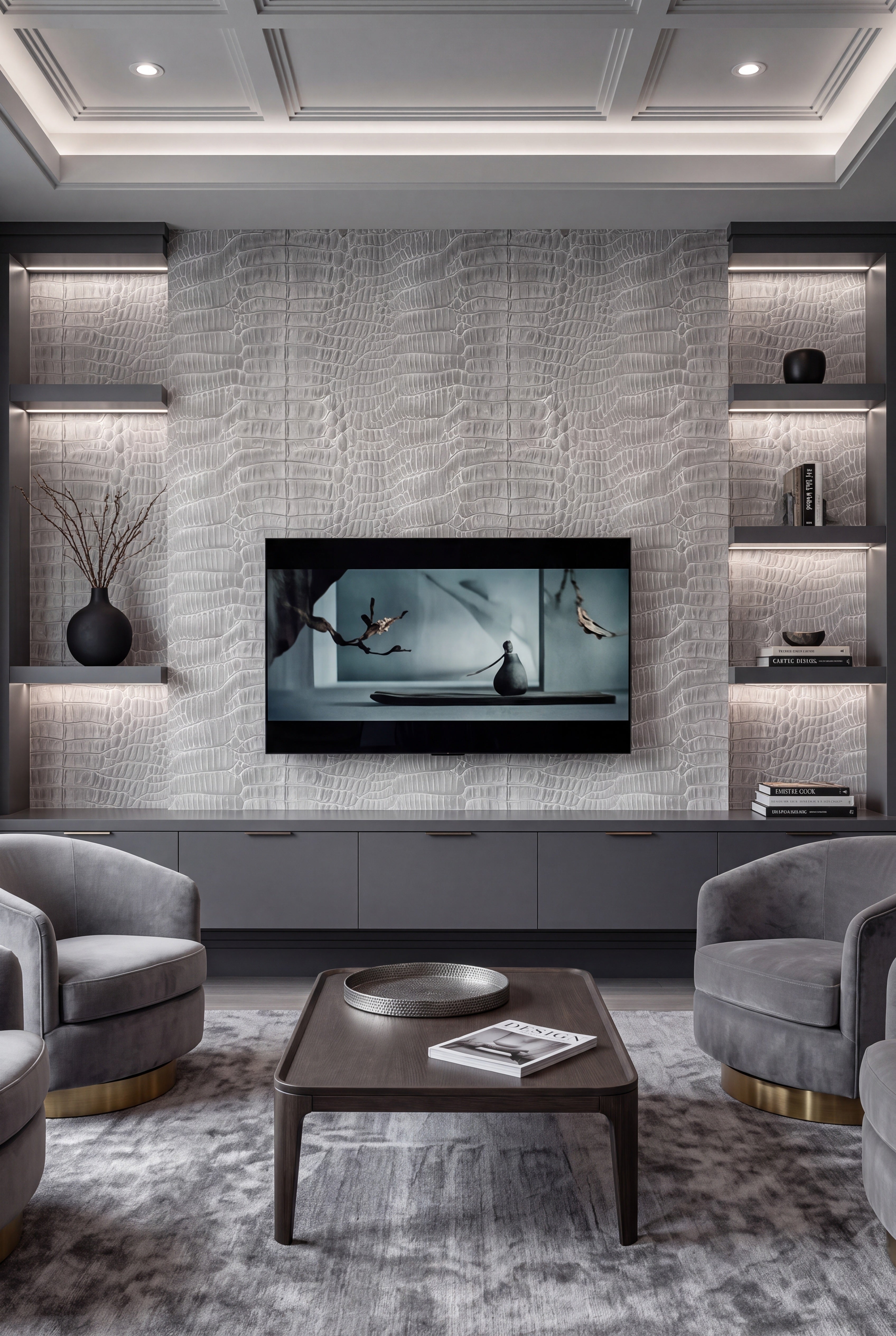 Croc Rock wallpaper shown in a media room