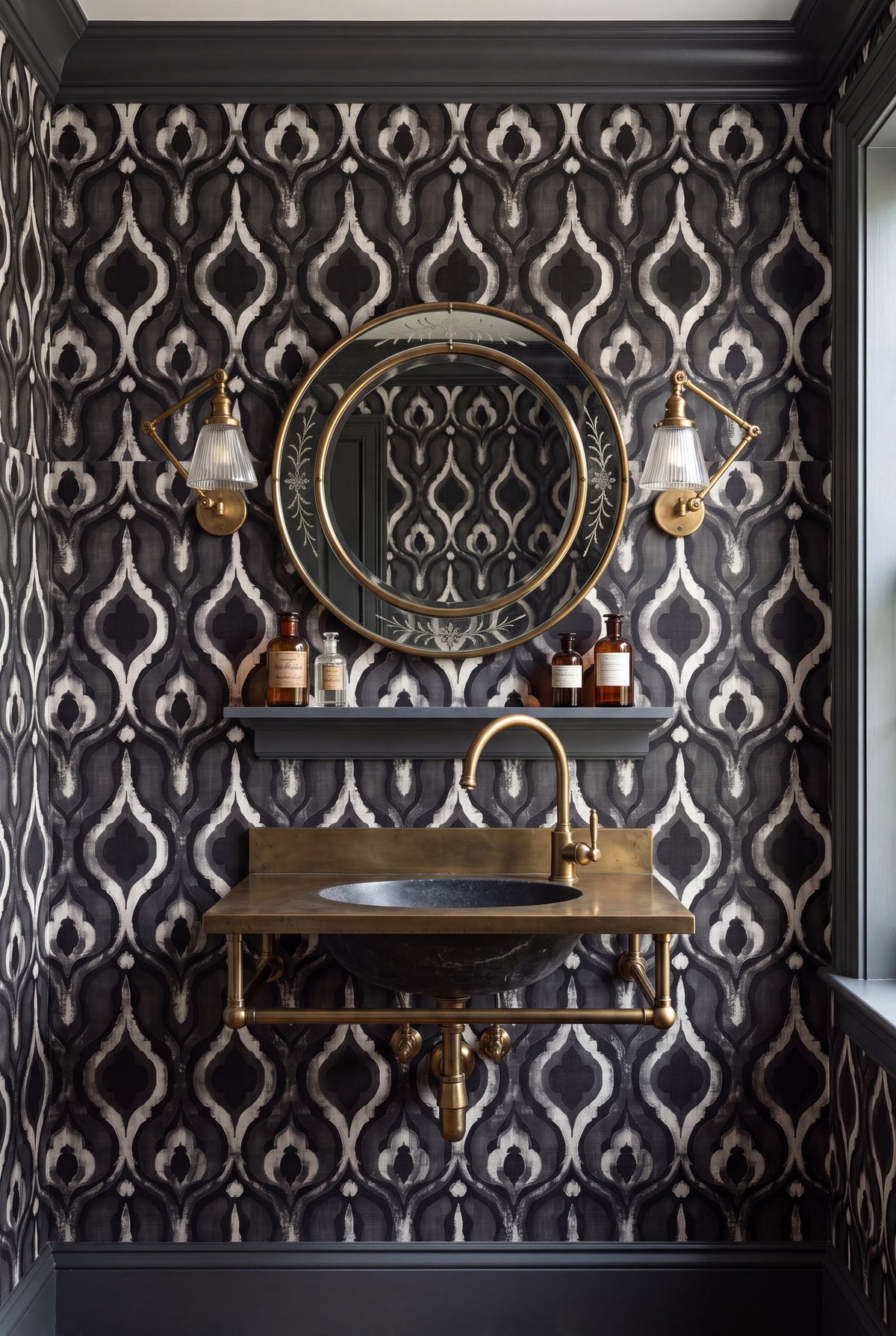Ash Lantern wallpaper shown in a powder room