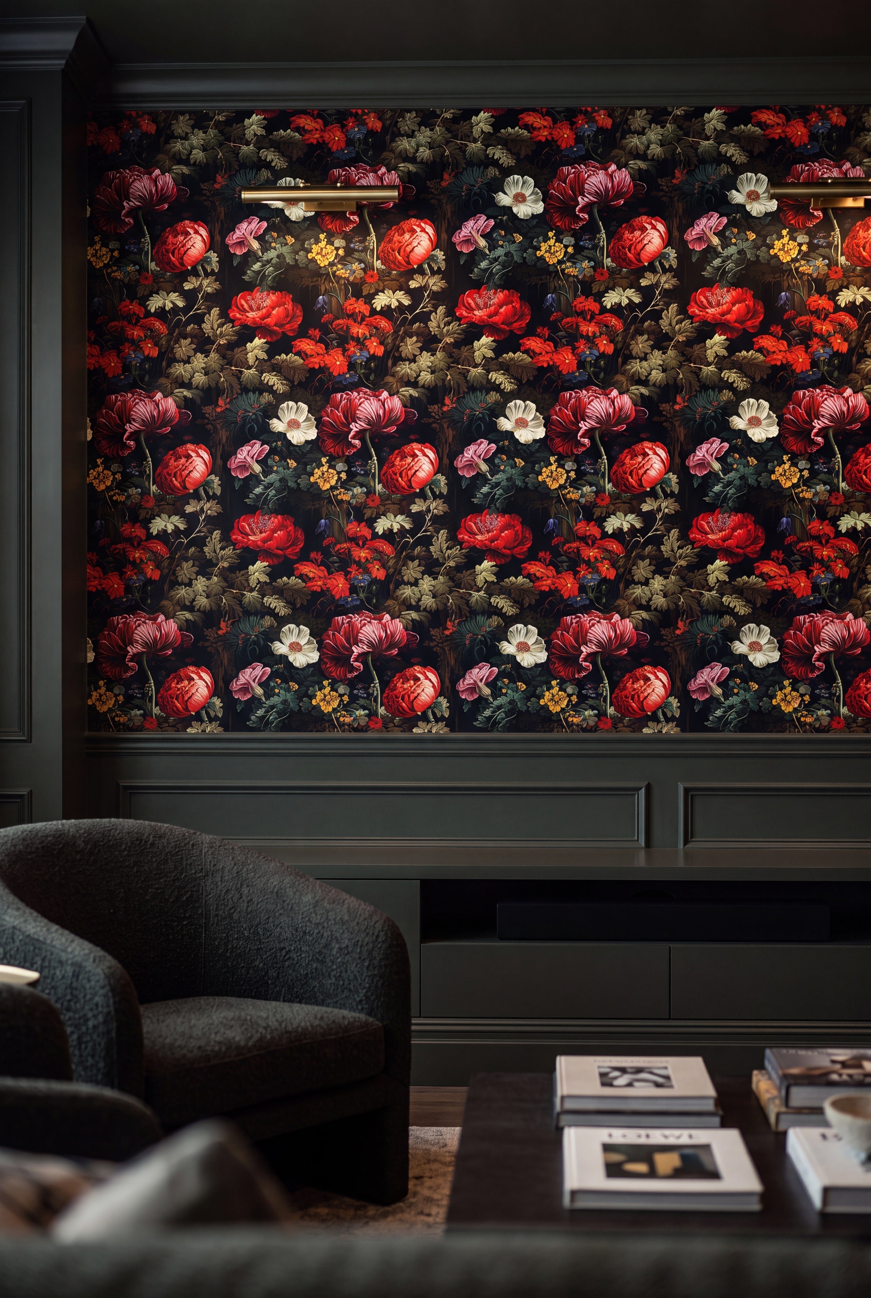 Nightshade wallpaper shown in a media room