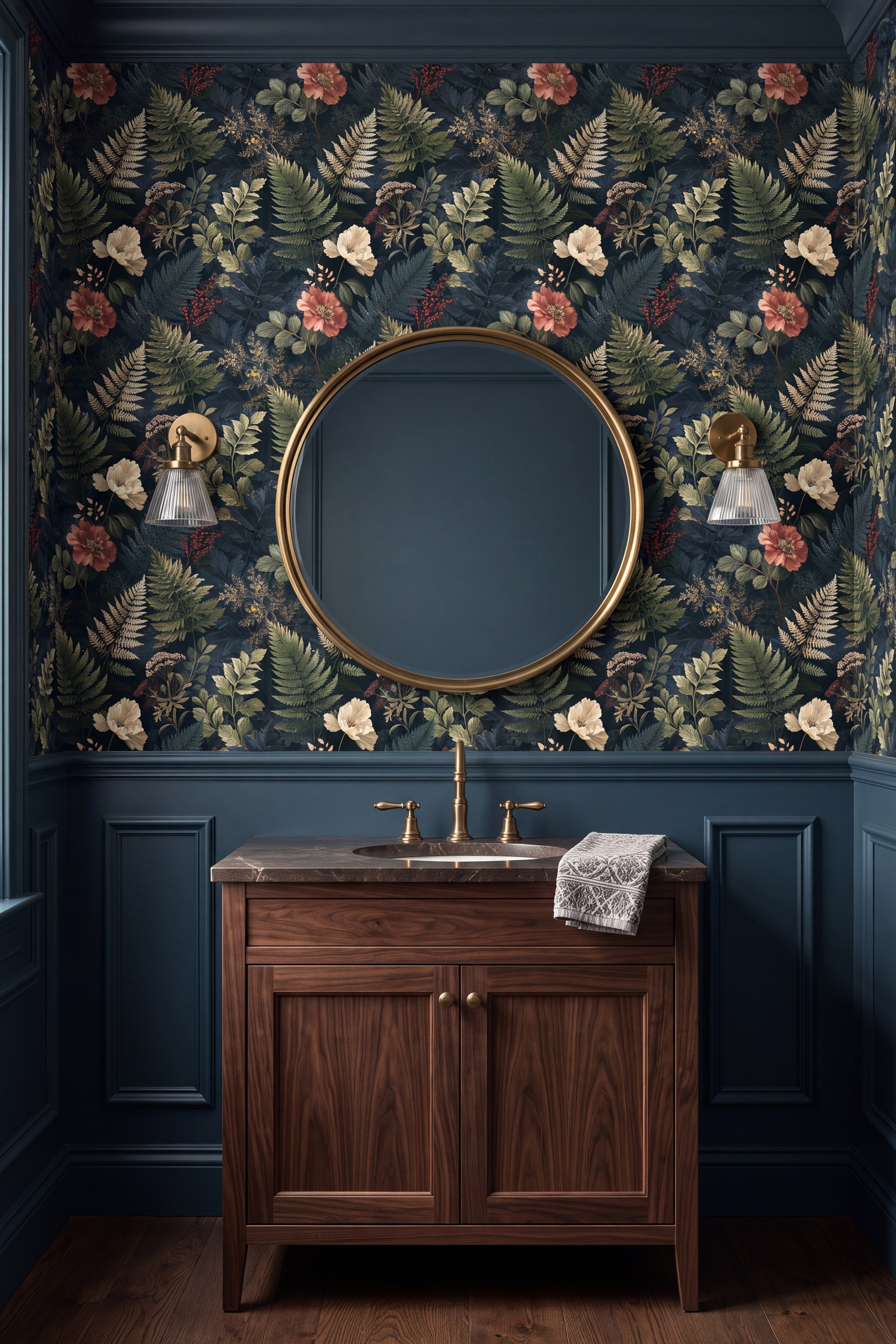 Wild Conservatory wallpaper shown in a powder room