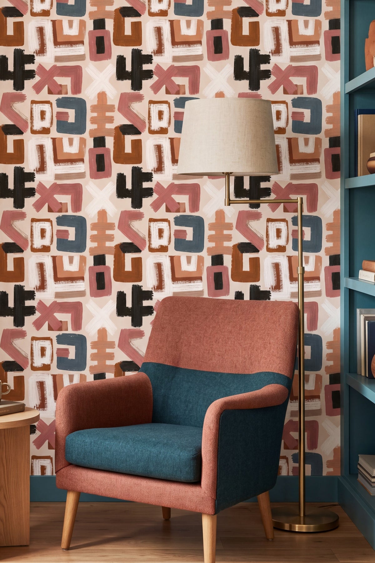 Studio Marks wallpaper shown in a reading nook