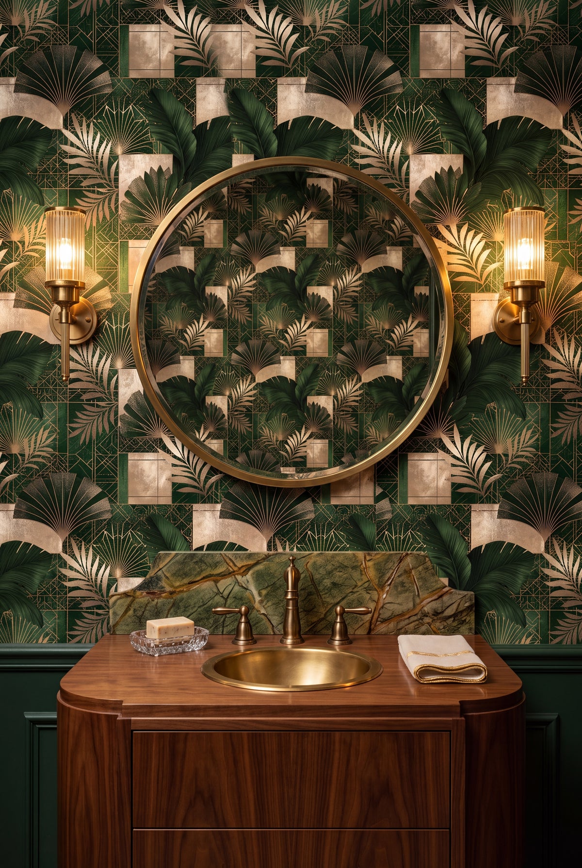 Ivy Gala wallpaper shown in a powder room