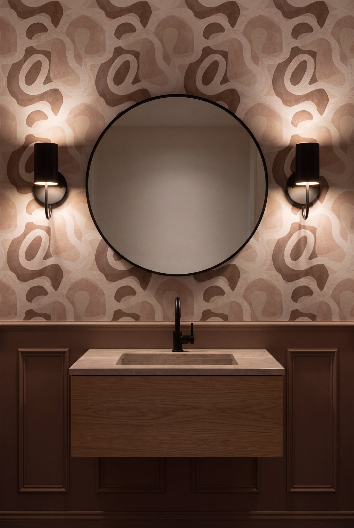 Clay Terrain wallpaper shown in a powder room