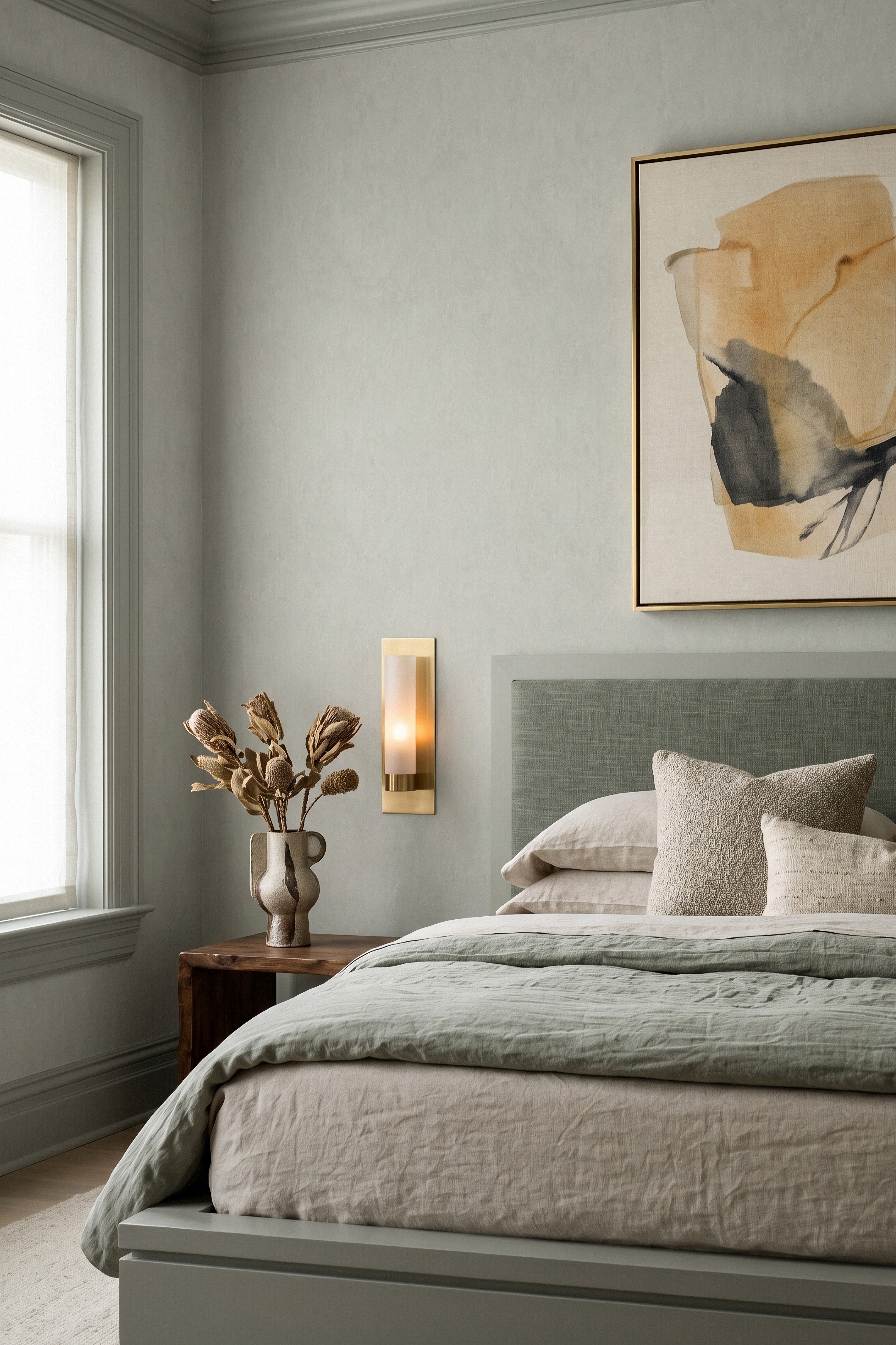 Stone Fresco wallpaper shown in a bedroom