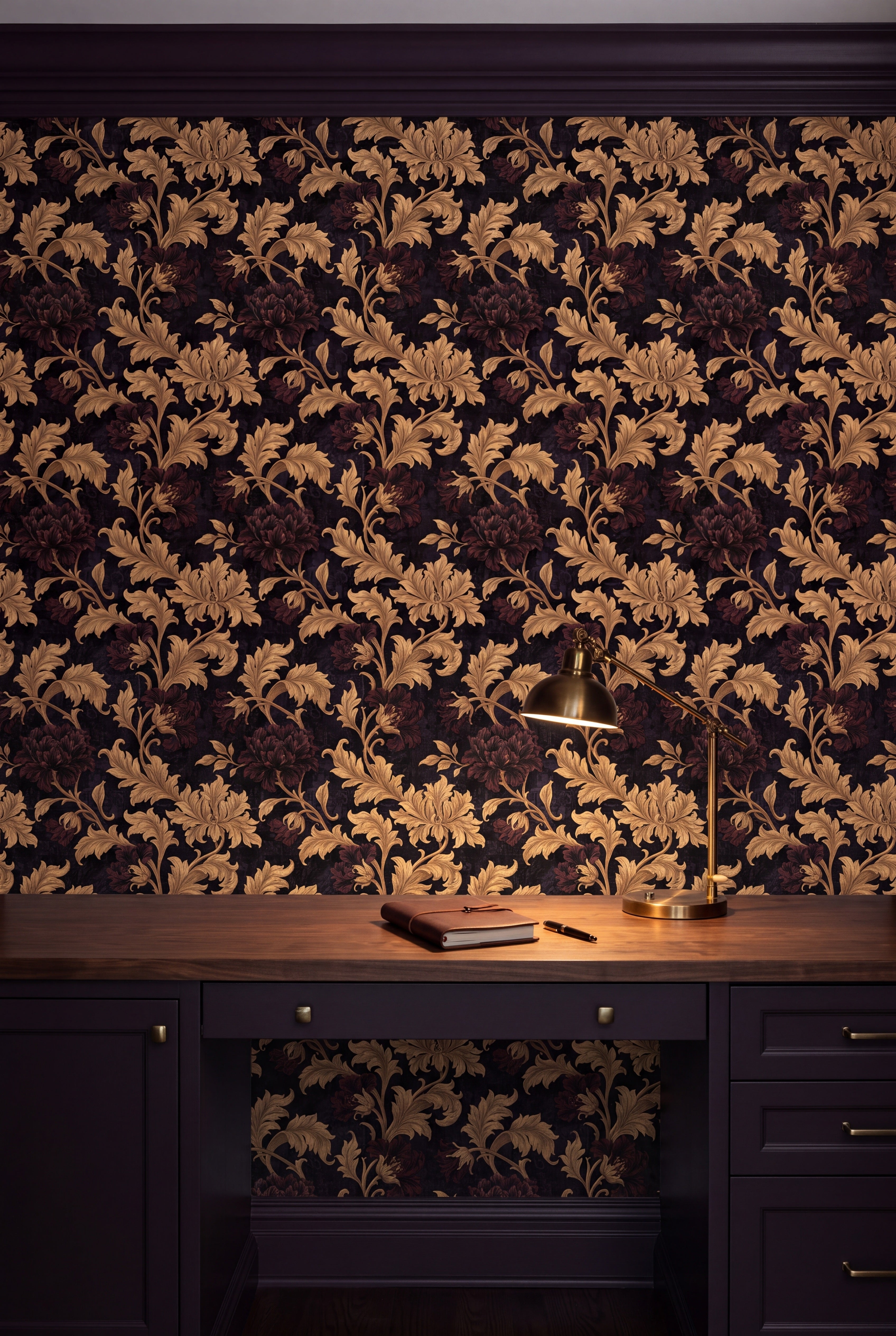 Regency Gilt wallpaper shown in a home office