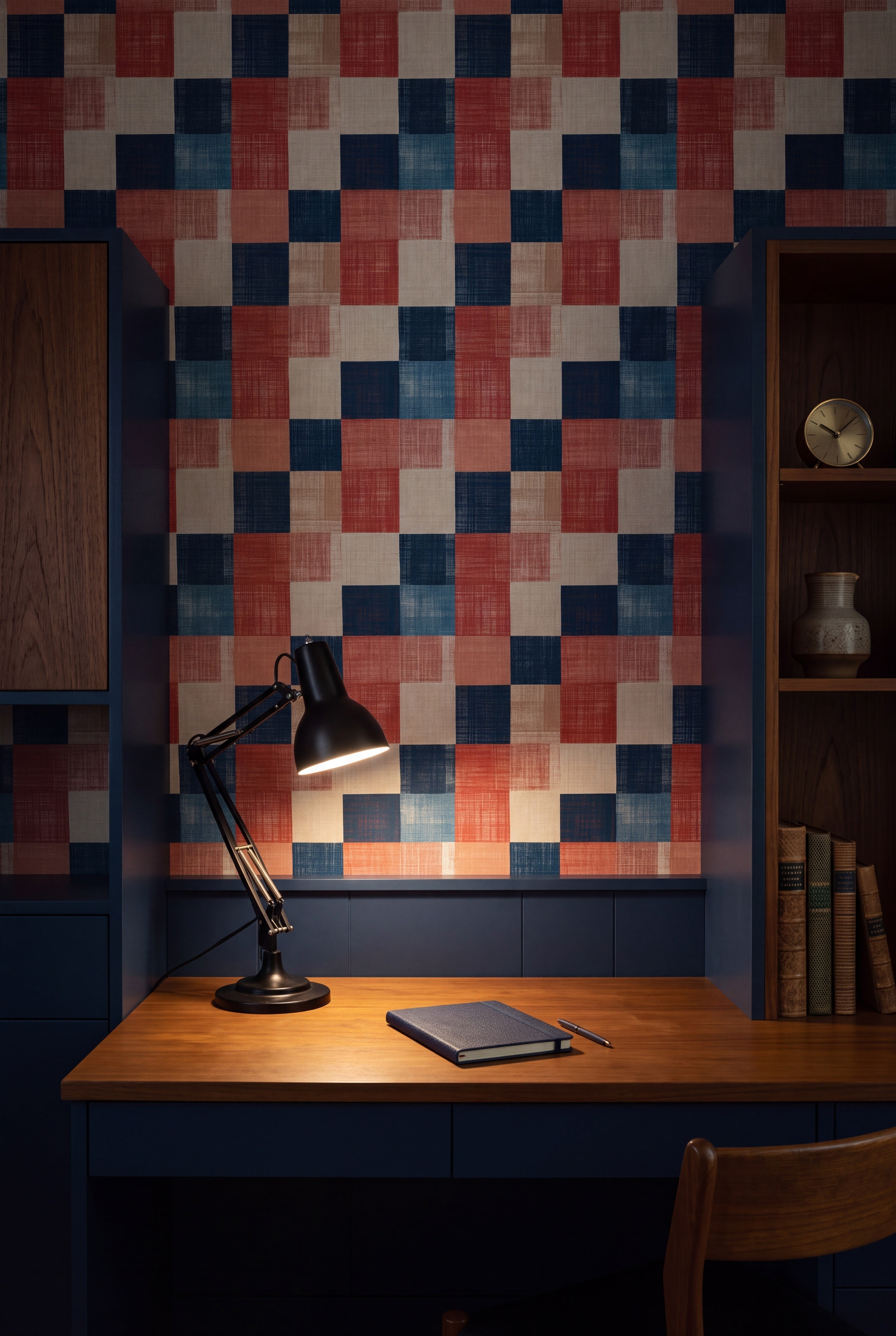 Regatta Patchwork wallpaper shown in a home office
