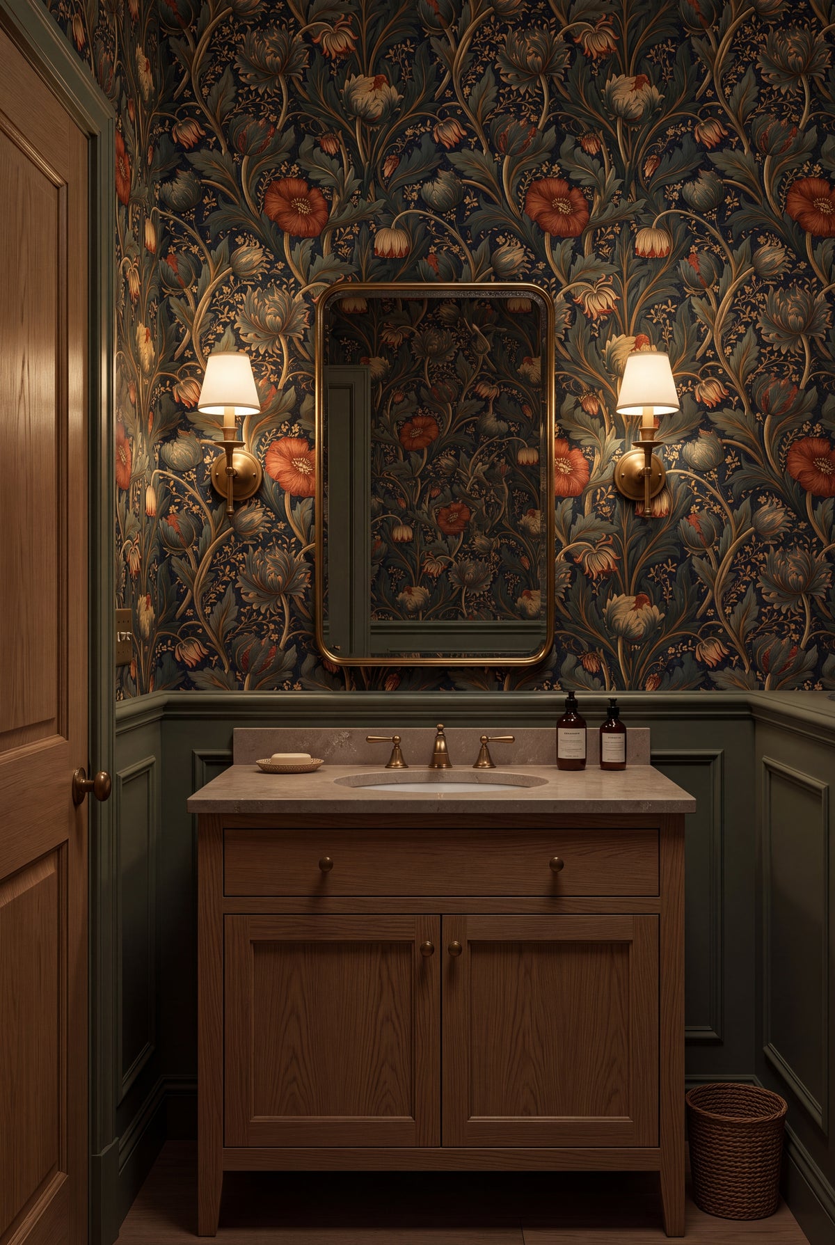 Amber Lily wallpaper shown in a powder room