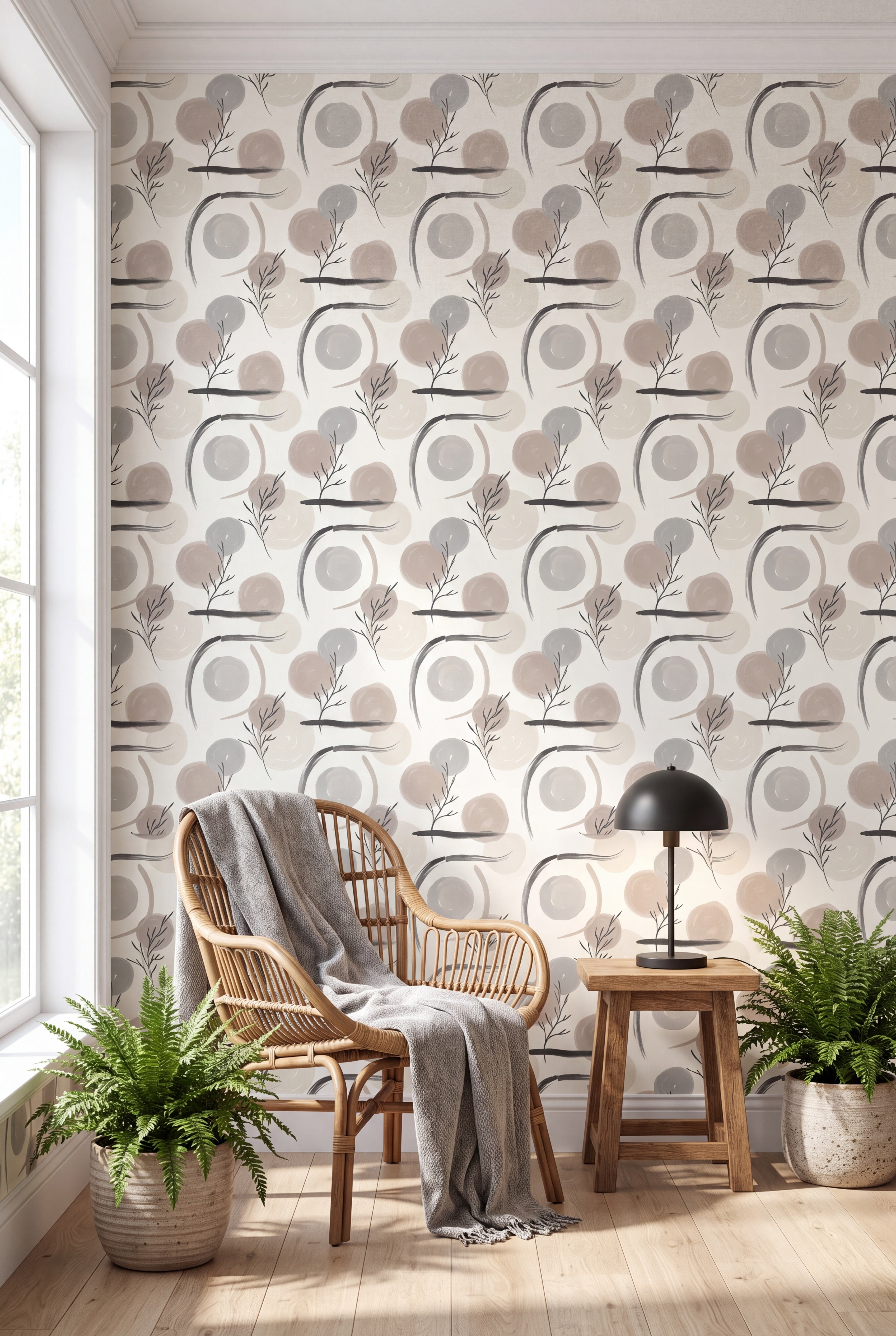 Ink and Stone wallpaper shown in a sunroom
