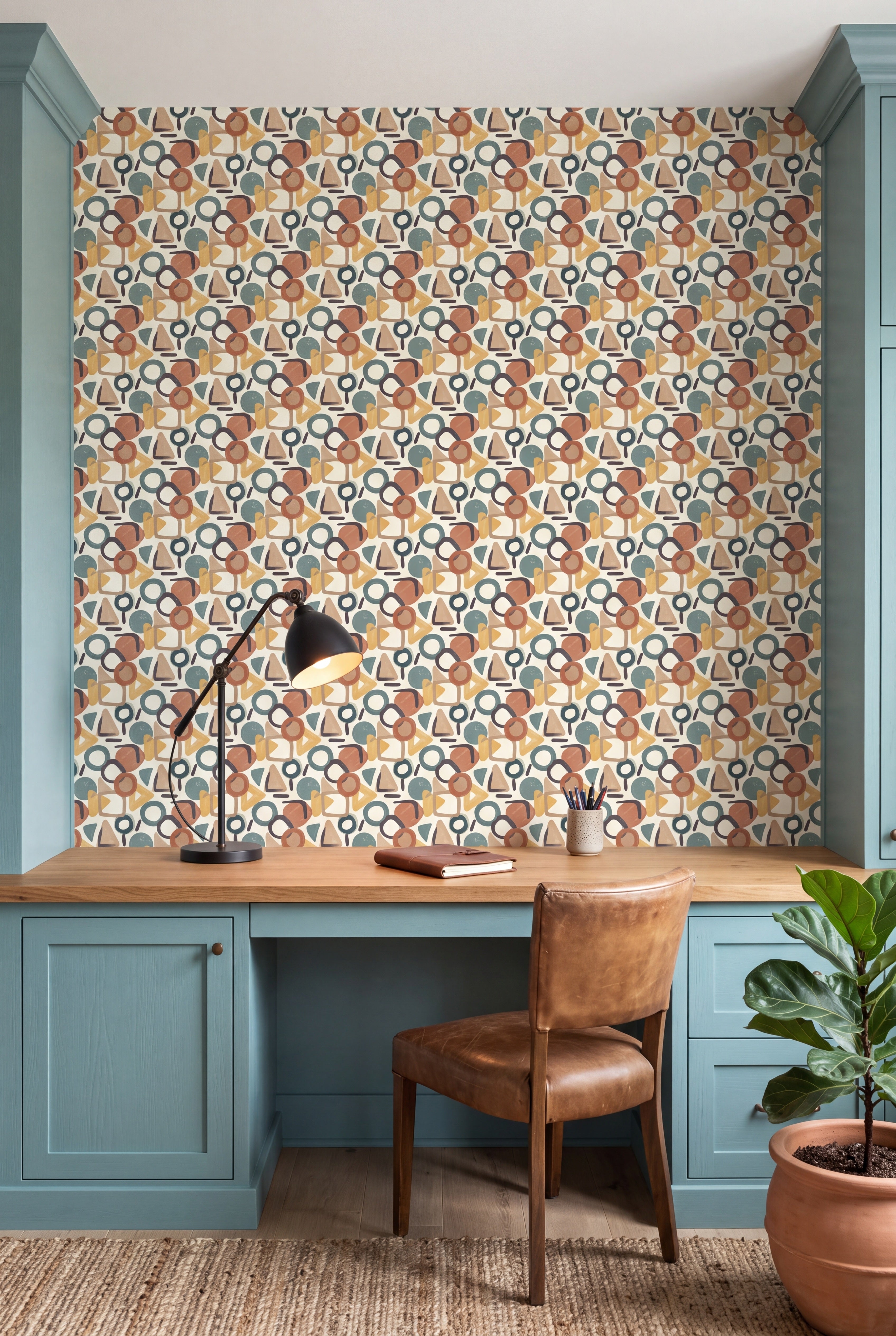 Mod Loop wallpaper shown in a home office