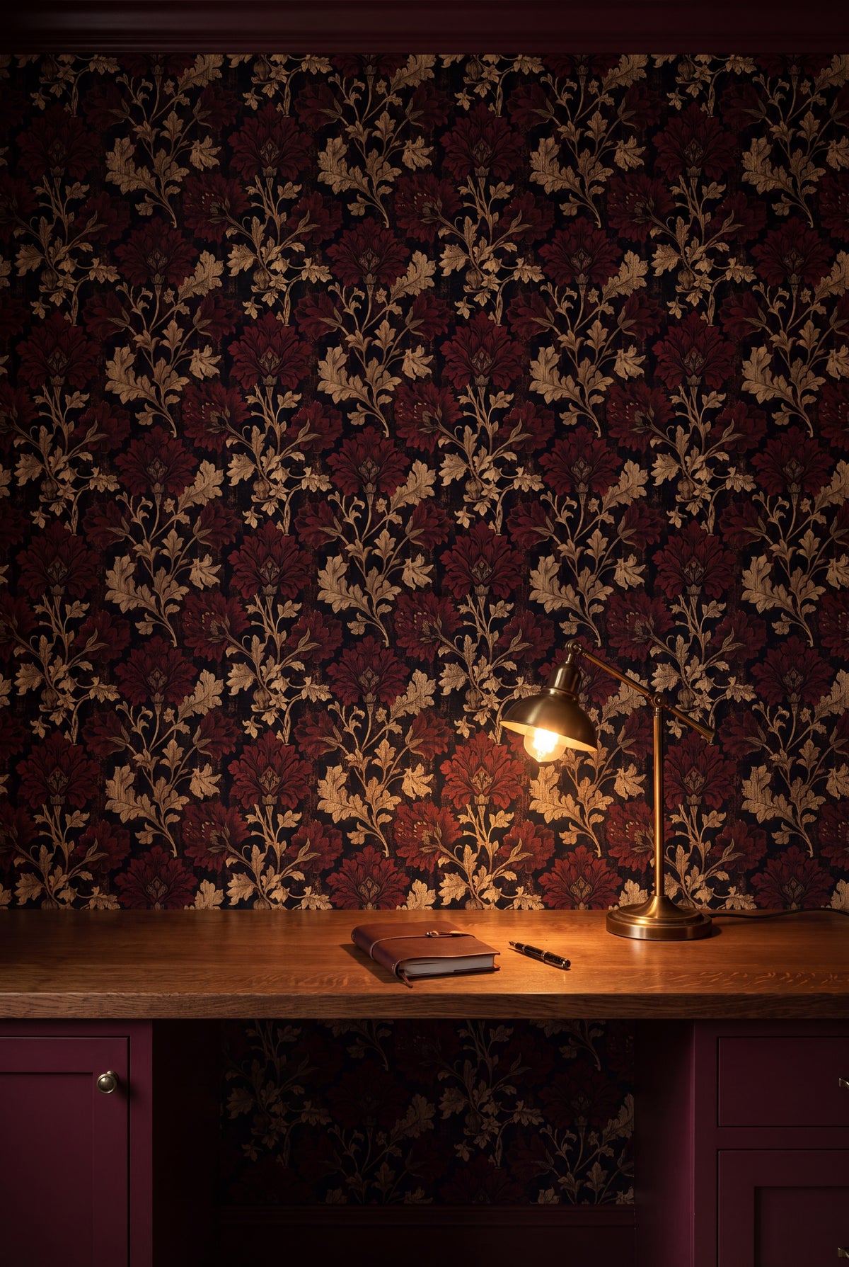 Garnet Vestry wallpaper shown in a home office