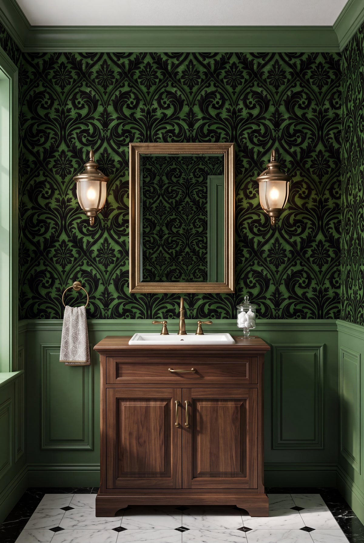 Fern Silhouette wallpaper shown in a powder room