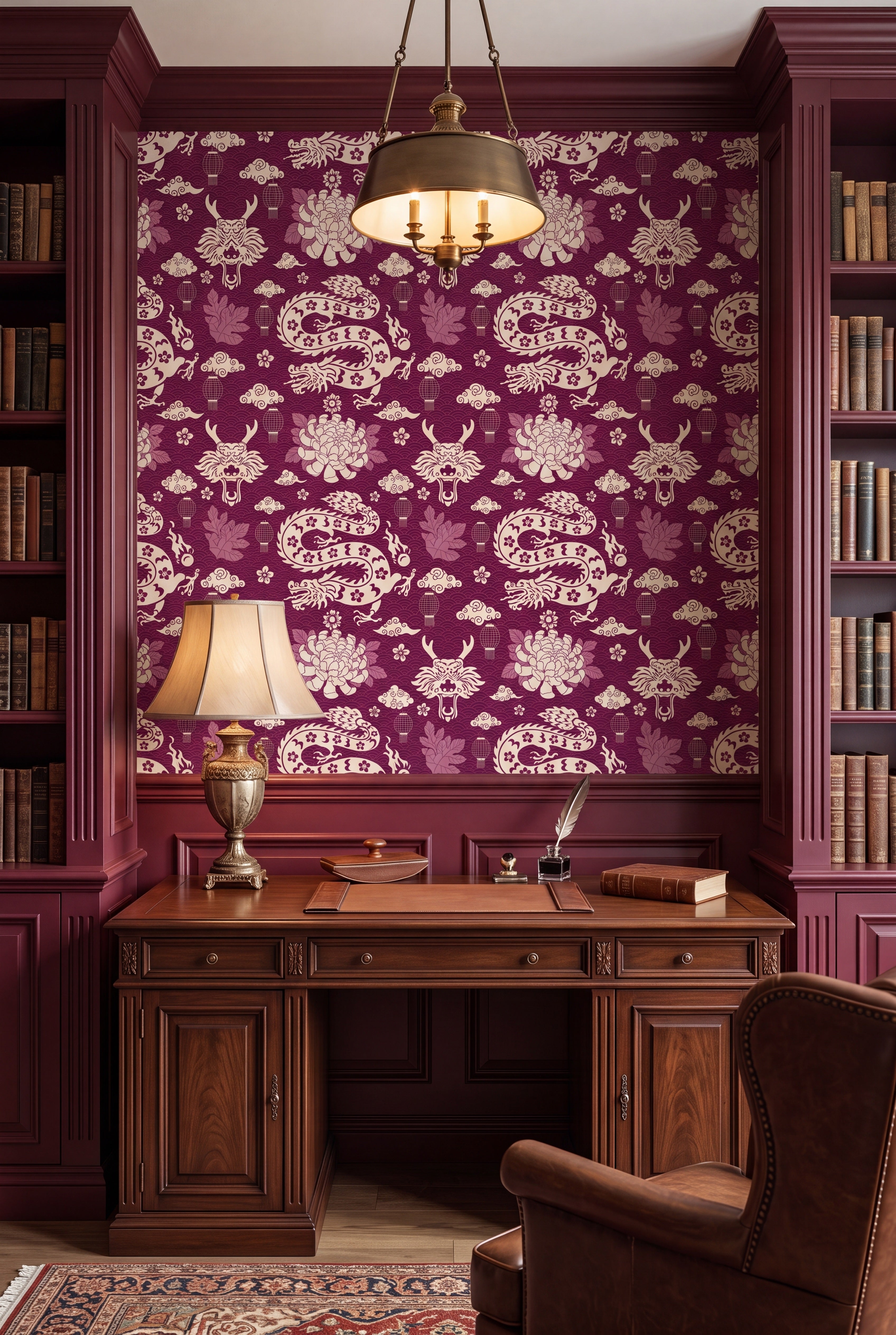 Dragon's Den wallpaper shown in a home office